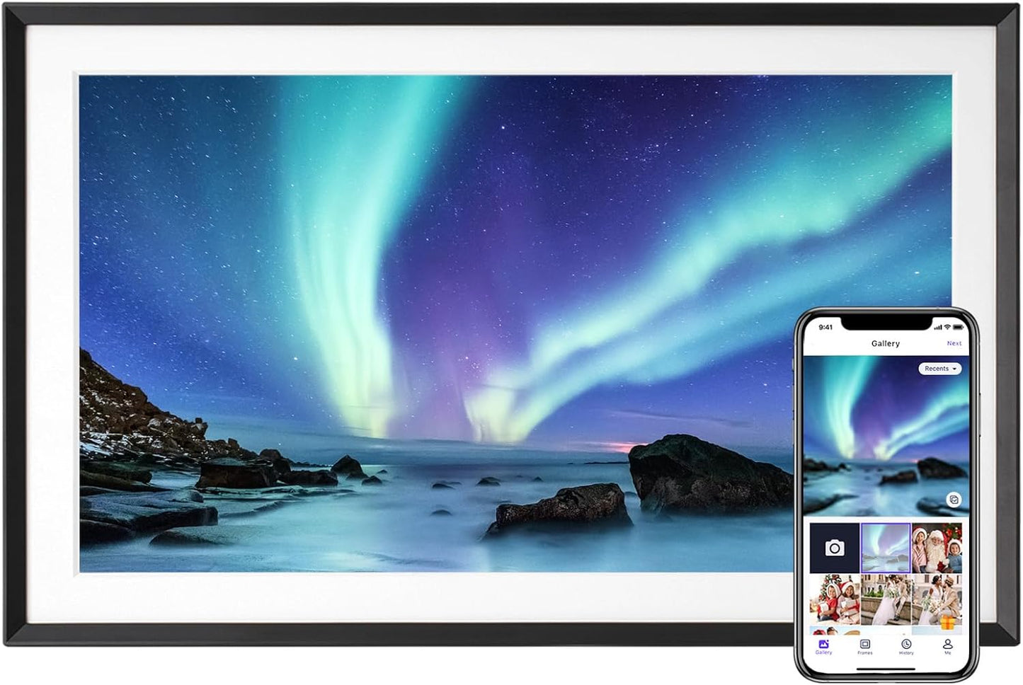 15.6'' Digital Picture Frame with 1920x1080 IPS Touch Screen, Smart Digital Photo Frame with 32GB Storage, Easy Setup to Share Photos/Videos via Free App