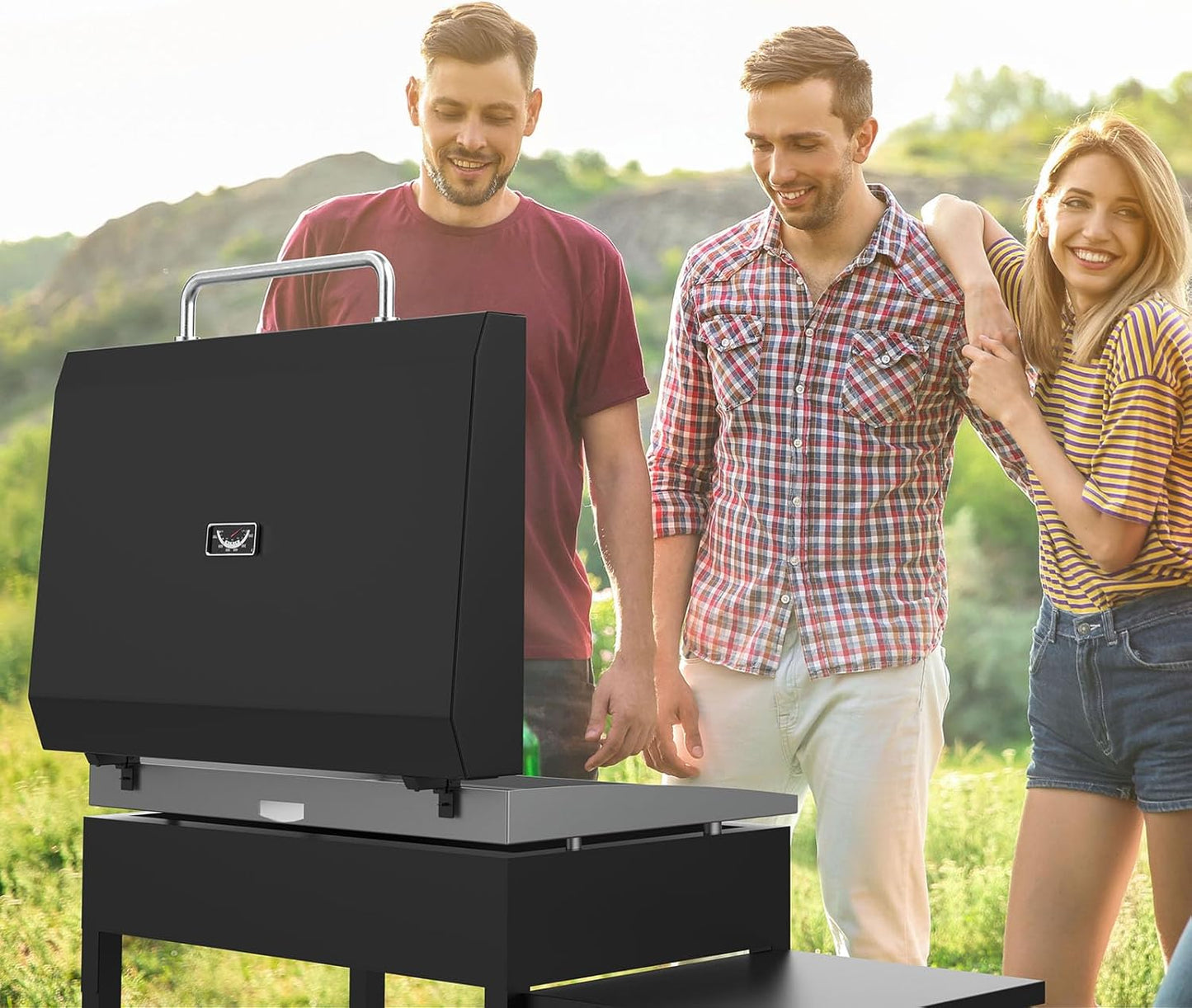 Upgraded Griddle Hinged Lid for 28" Blackstone 1517, 1853, 1605, 1803, 1839, 1856, 1885, 1924, 1983, 2094, 2137, 2145, Hard Cover with Thermometer and Cover for Blackstone 28 Inch Griddle Accessories