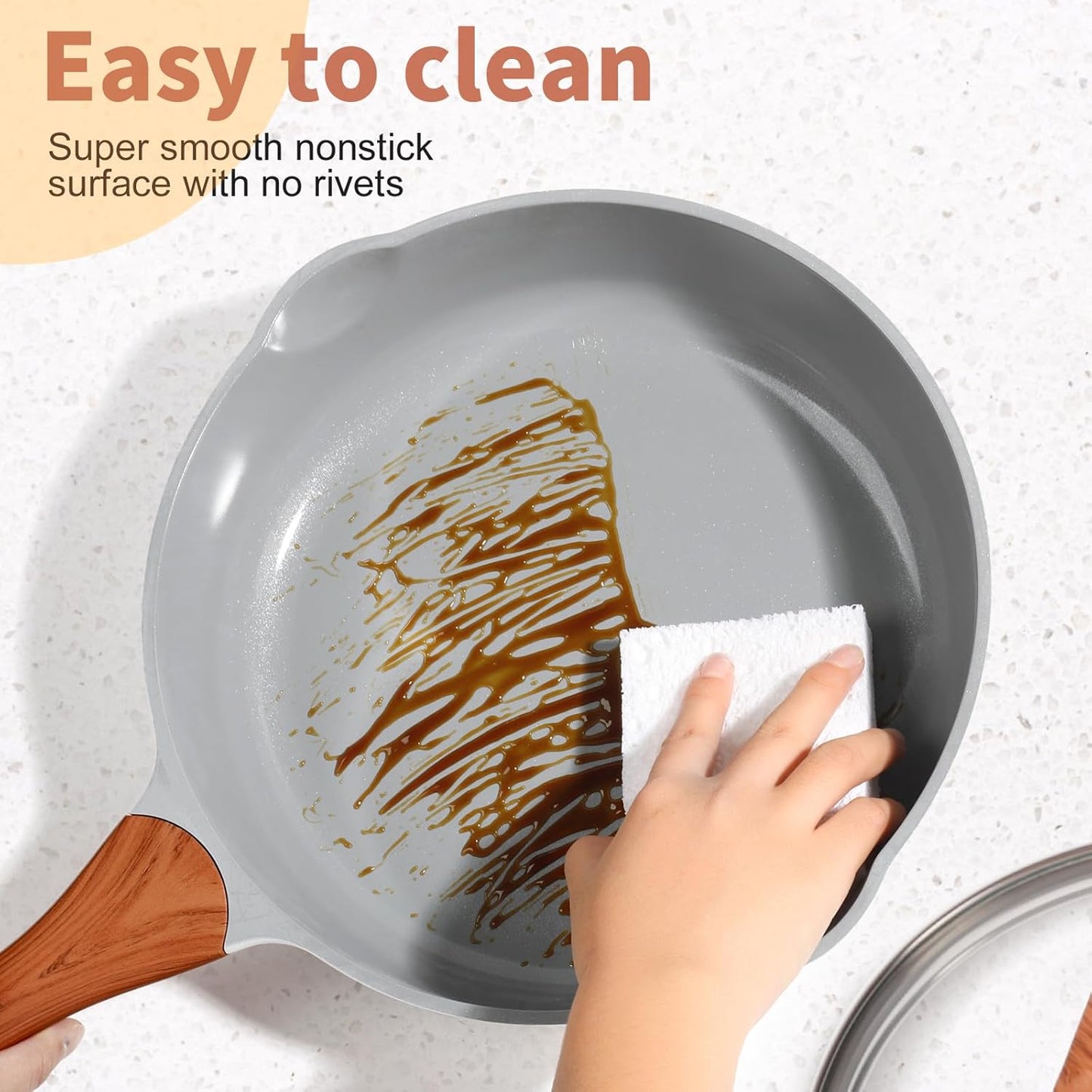 Nonstick Ceramic Frying Pan With Lid, 10 Inches Deep Frying Pan Non Stick Skillet With Pour Spout, Non Toxic Cookware for Stove, Induction, Gas, PB/CD/PFOA Free (White,10 Inches)