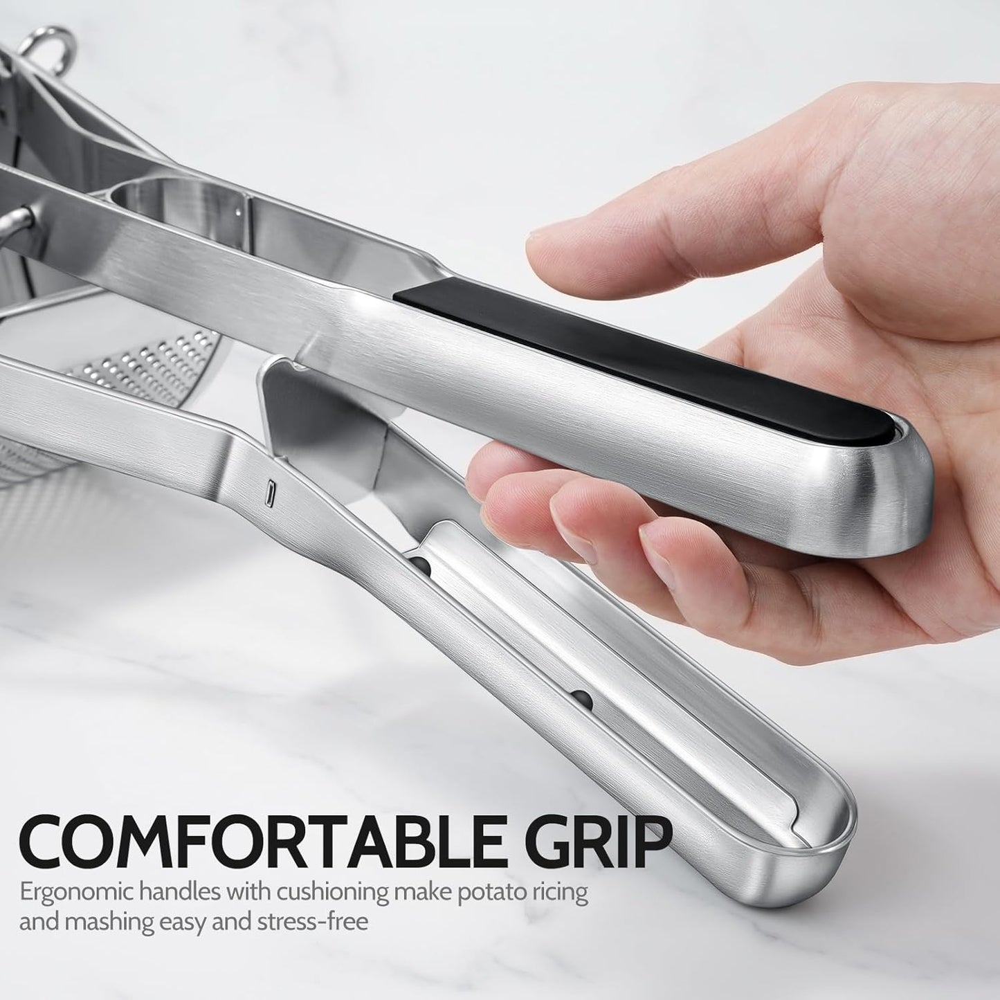 Potato Ricer, Sopito Stainless Steel Potato Masher for Commercial and Home Use, Orange