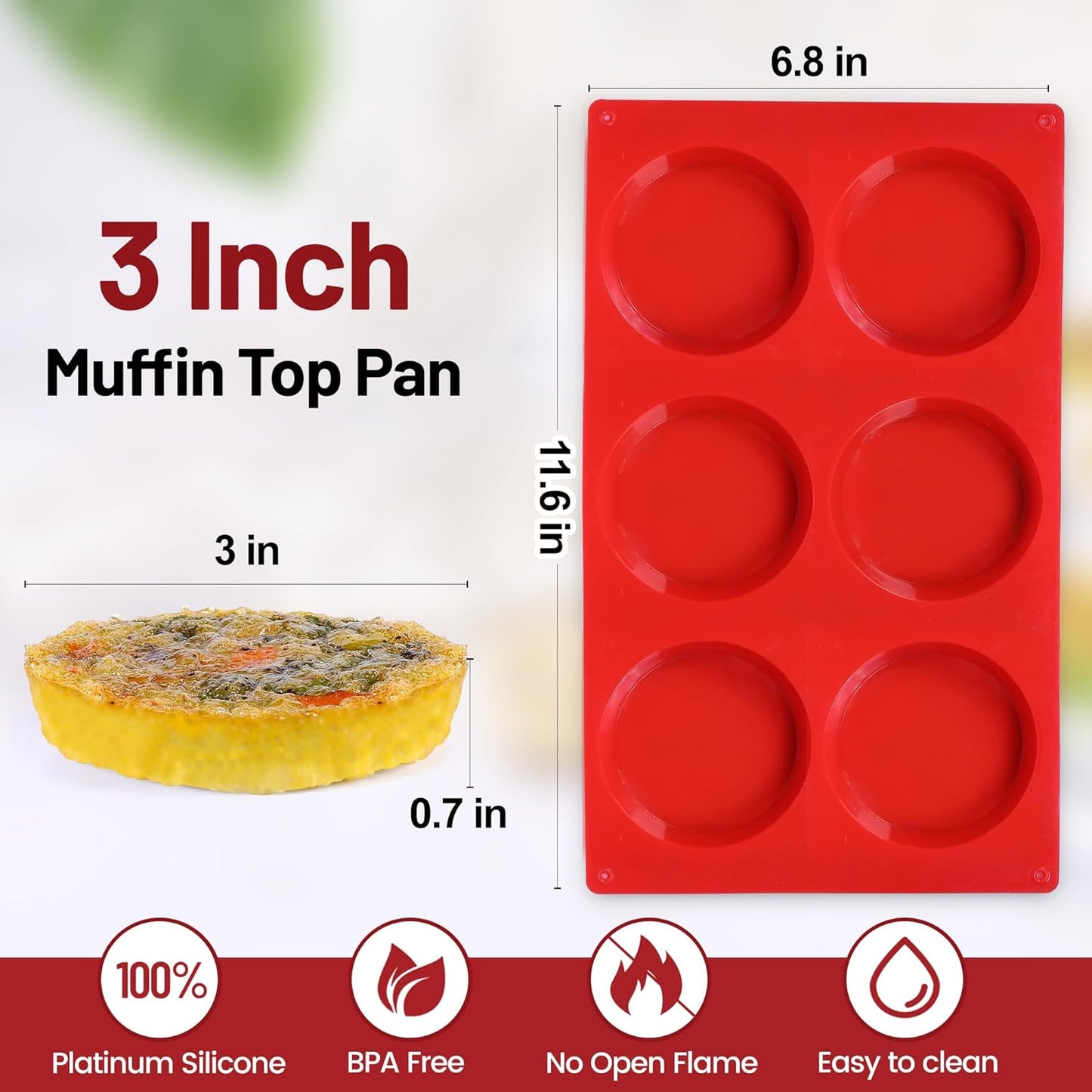 Silicone Egg Pans, 3 Inch Muffin Top Pan Non Stick Molds for Breakfast Sandwiches, 3 Pack Whoopie Pie Pan, Circle for Baking English Muffins, Egg Sandwich, Whoopie Pies