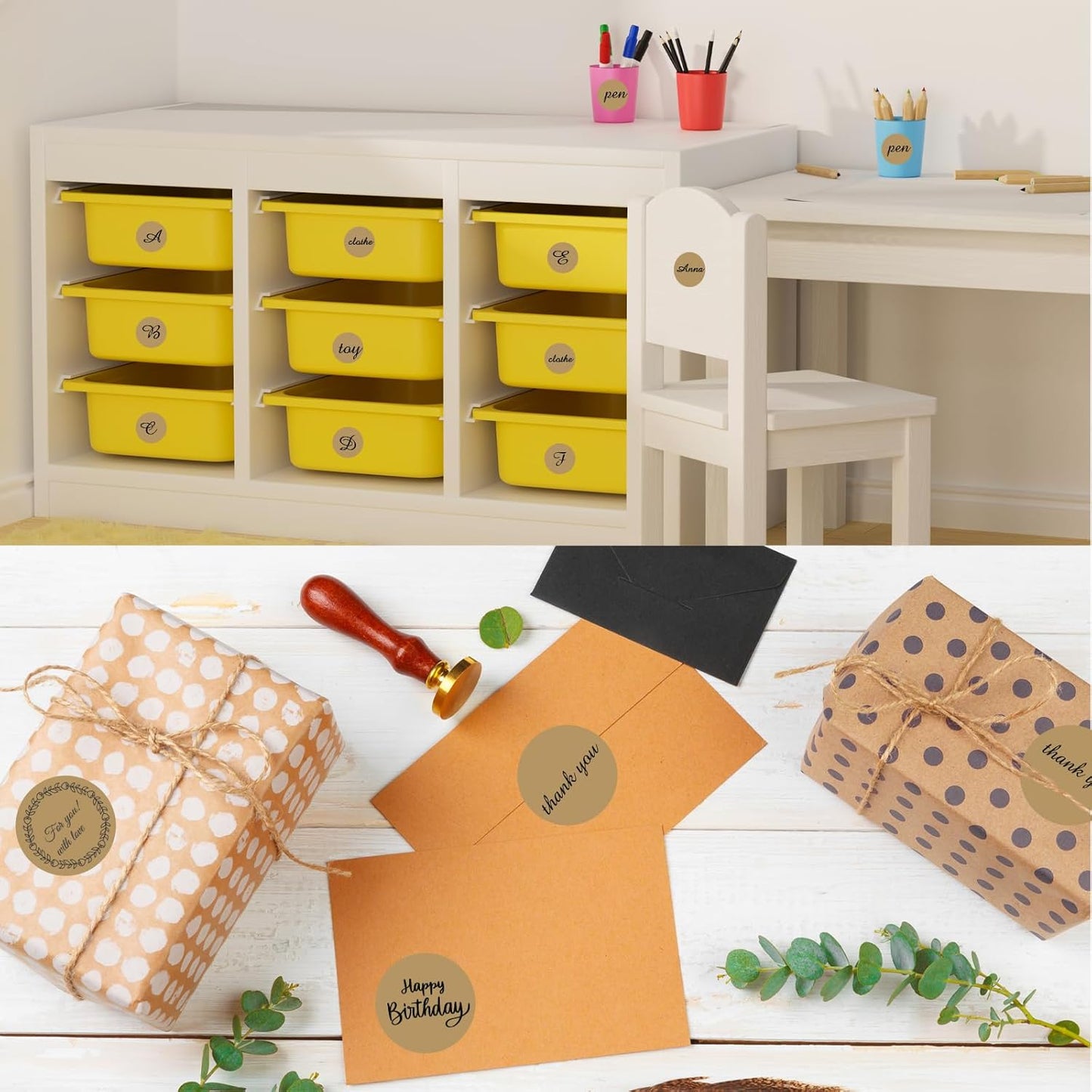 Thermal Labels,2 Inch Brown Round Thermal Printer Stickers,Self-Adhesive Round Direct Thermal Labels,Thermal Stickers for DIY Logo Design,Name Tag (500/Roll