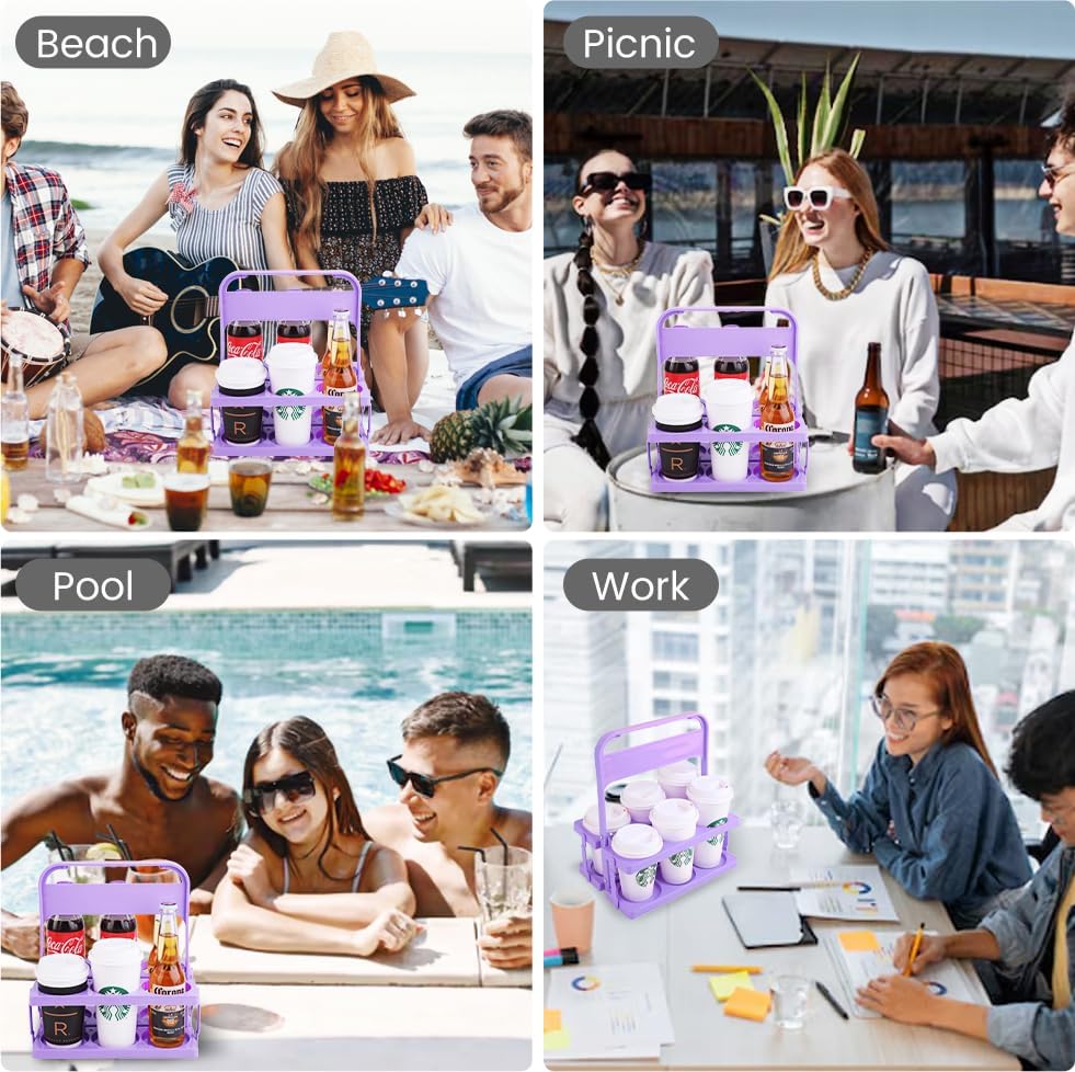 Musbus Reusable Drink Carrier with Handle for Doordash, Grubhub, Portable Cup/Coffee Holder Accessories for Delivery, Foldable Drinks Caddy with Tray, Car Durable Plastic Festive Bottle, Vacation