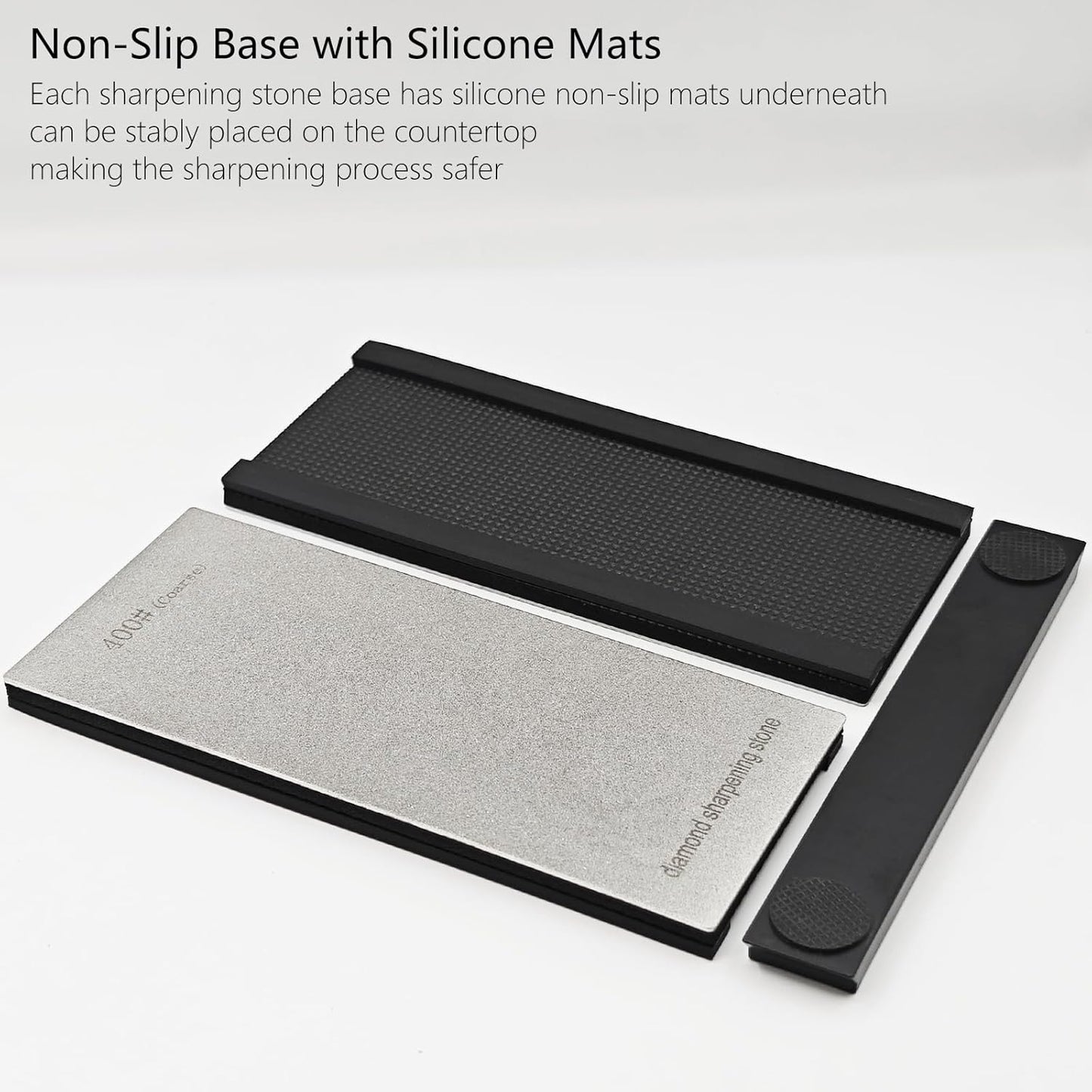 Diamond Sharpening Stone Set, Coarse 400 Grit/Fine 1000# / Extra Fine 3000 Grit, Knife Sharpener Stone, 2 Sizes Whetstone Tool with Non-Slip Base, Diamond Plate Honing Stone, Hone Sharpener
