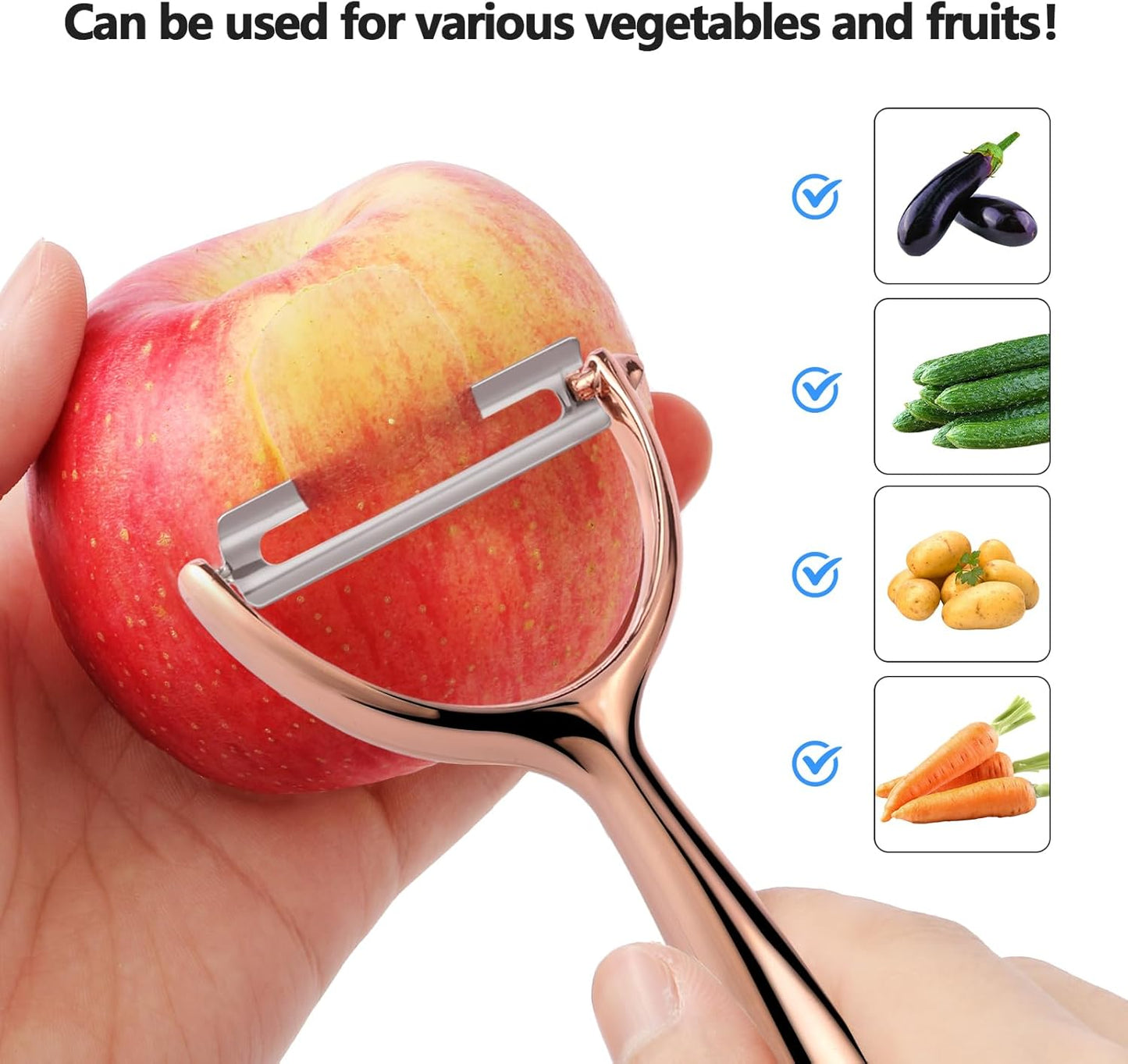 LIIGEMI Effortless Y Peeler with Sharp Stainless Steel Blades for Apples, Cucumbers - Ergonomic Handle for Easy Potato Eye removal, Perfect for Cooking Enthusiasts and Kitchen Novices（Rose Gold ）