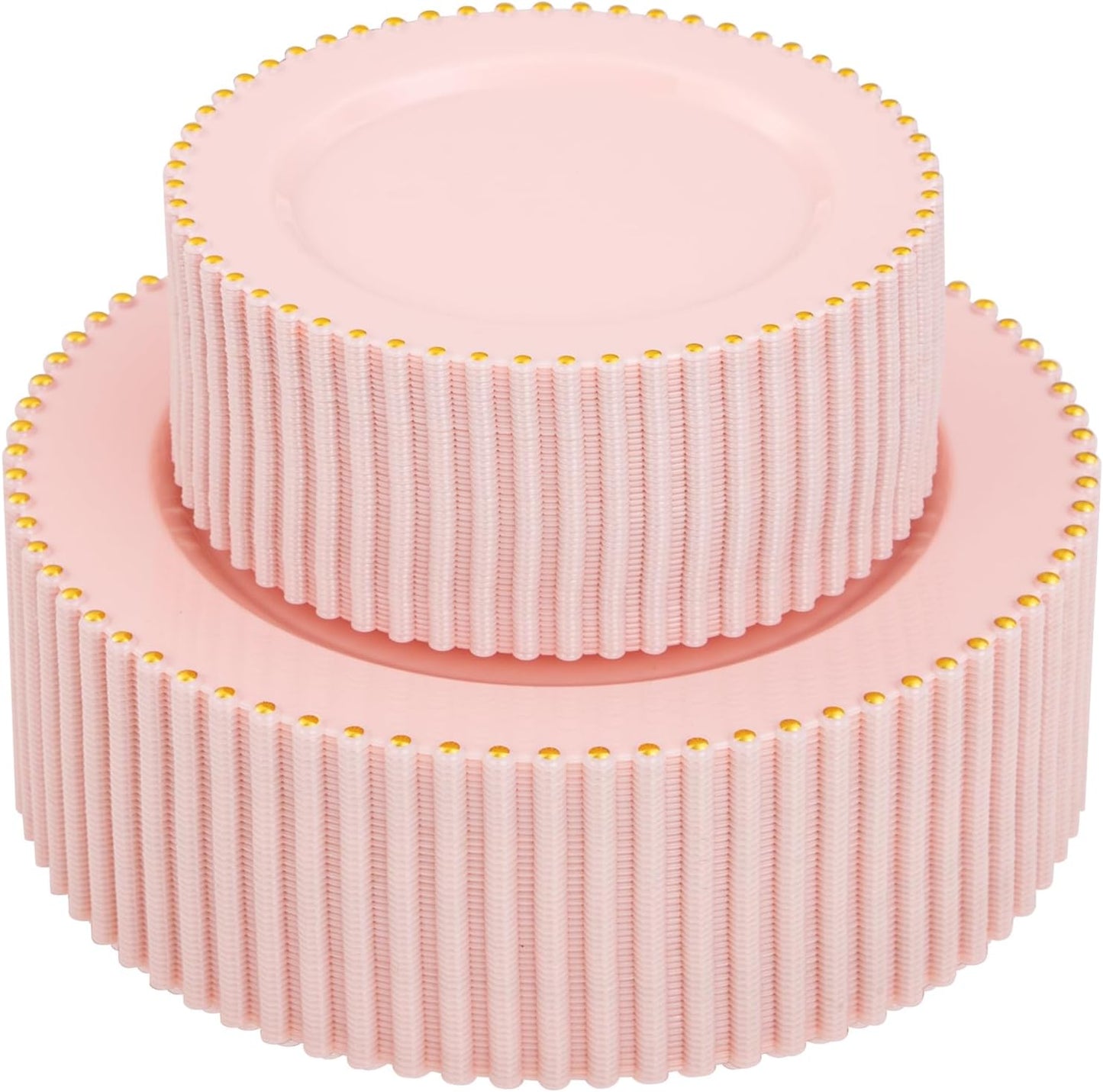 supernal 100pcs Pink Plastic Plates with Gold Beads Plates Disposable Heavy Duty Party Supplies Includes 10.25inch Dinner Plate and 7.5inch Dessert Disposable Plate for Party,Wedding,Bridal Showers
