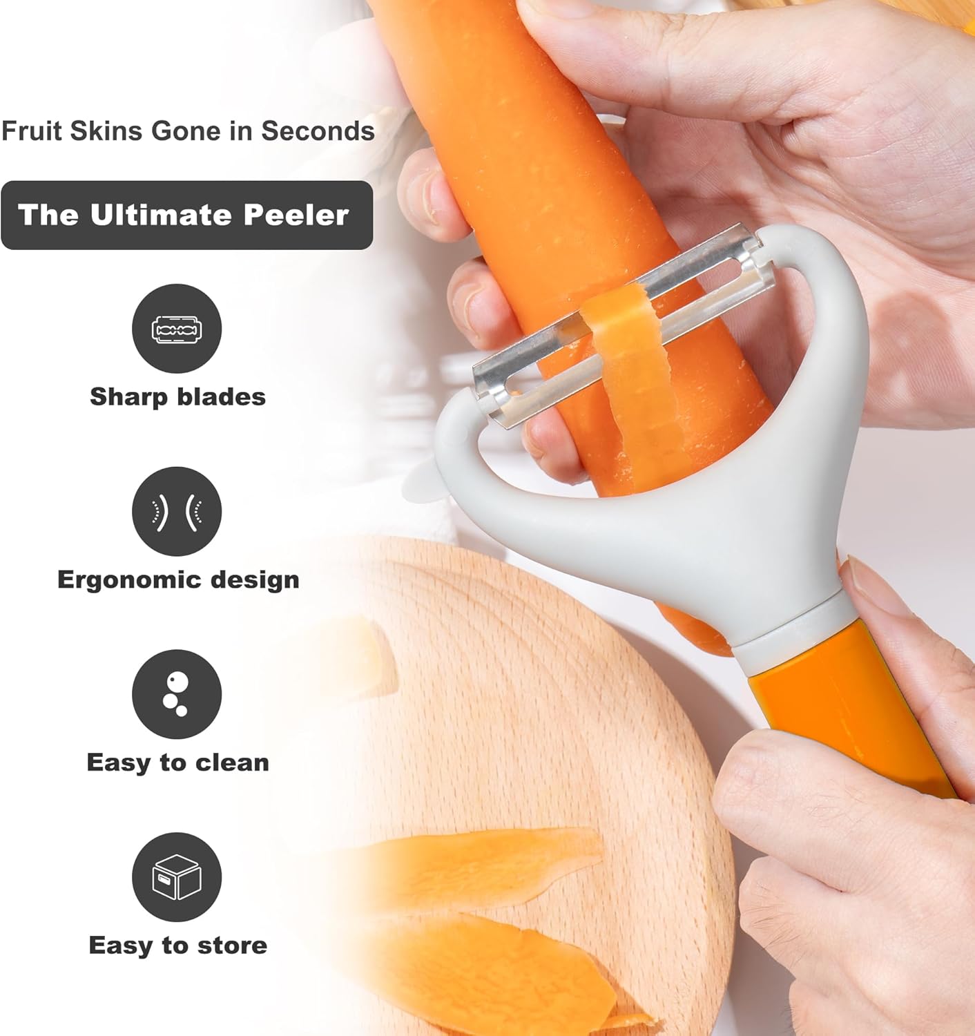 Li&Zhao Vegetable Peelers - Potato Peelers Fruit Peeler Veggie Peeler Carrot Peeler Apple Peeler Garlic Peeler for Kitchen Julienne Peeler, Dishwasher Safe(Orange)