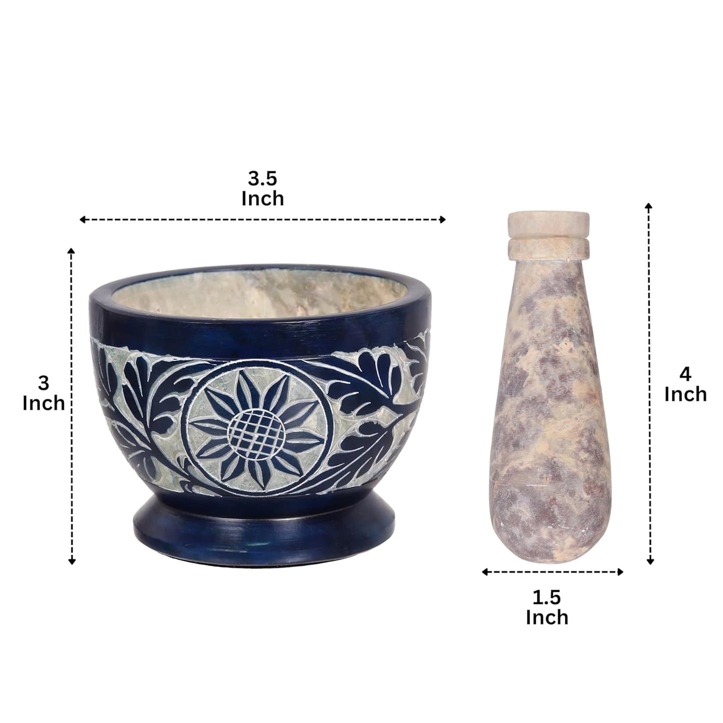 Mortar and Pestle, Made of Heavy Duty Polished Hard Stone, Natural Stone Grinder for Spices, Pastes, Herbs, Seasoning etc. (Blue)