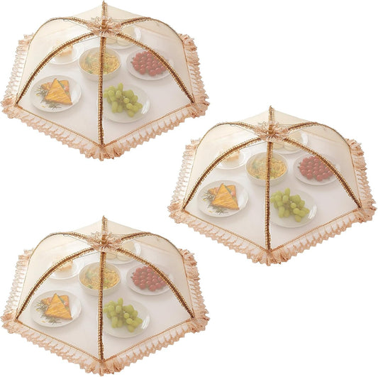 3-Pack Extra Large Food Cover, 32"x32" Pop-Up Food Nets, Mesh Food Covers Tent Umbrella for Outdoors, Screen Tents, Parties Picnics, BBQs, Reusable and Collapsible Food Tents
