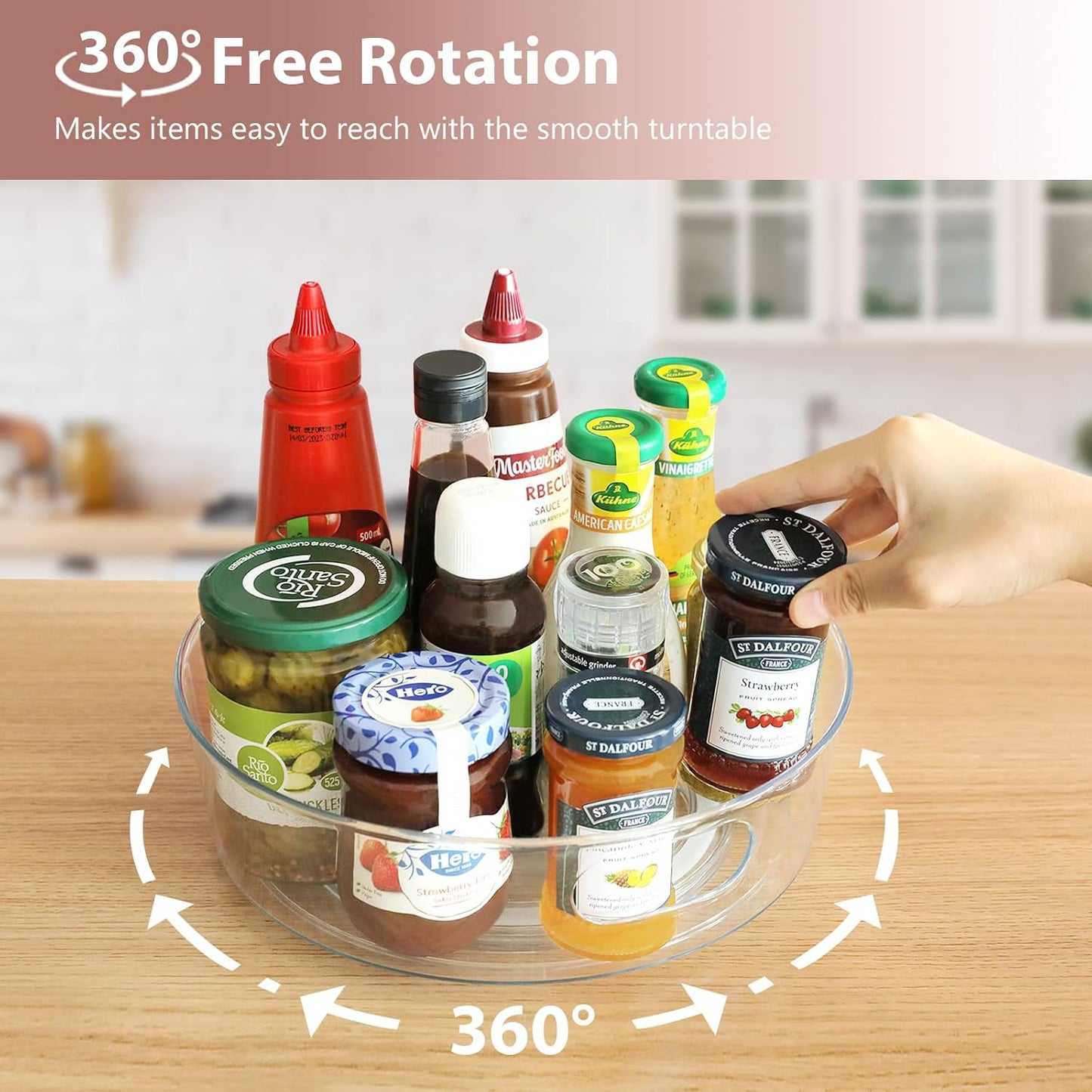 GUZON 6 Pack Lazy Susan Organizer for Cabinet, Upgraded 11.5" Clear Lazy Susan Turntable with Handles and Raised Edge, Rotating Spice Storage for Kitchen, Pantry, Refrigerator, Bathroom, Table