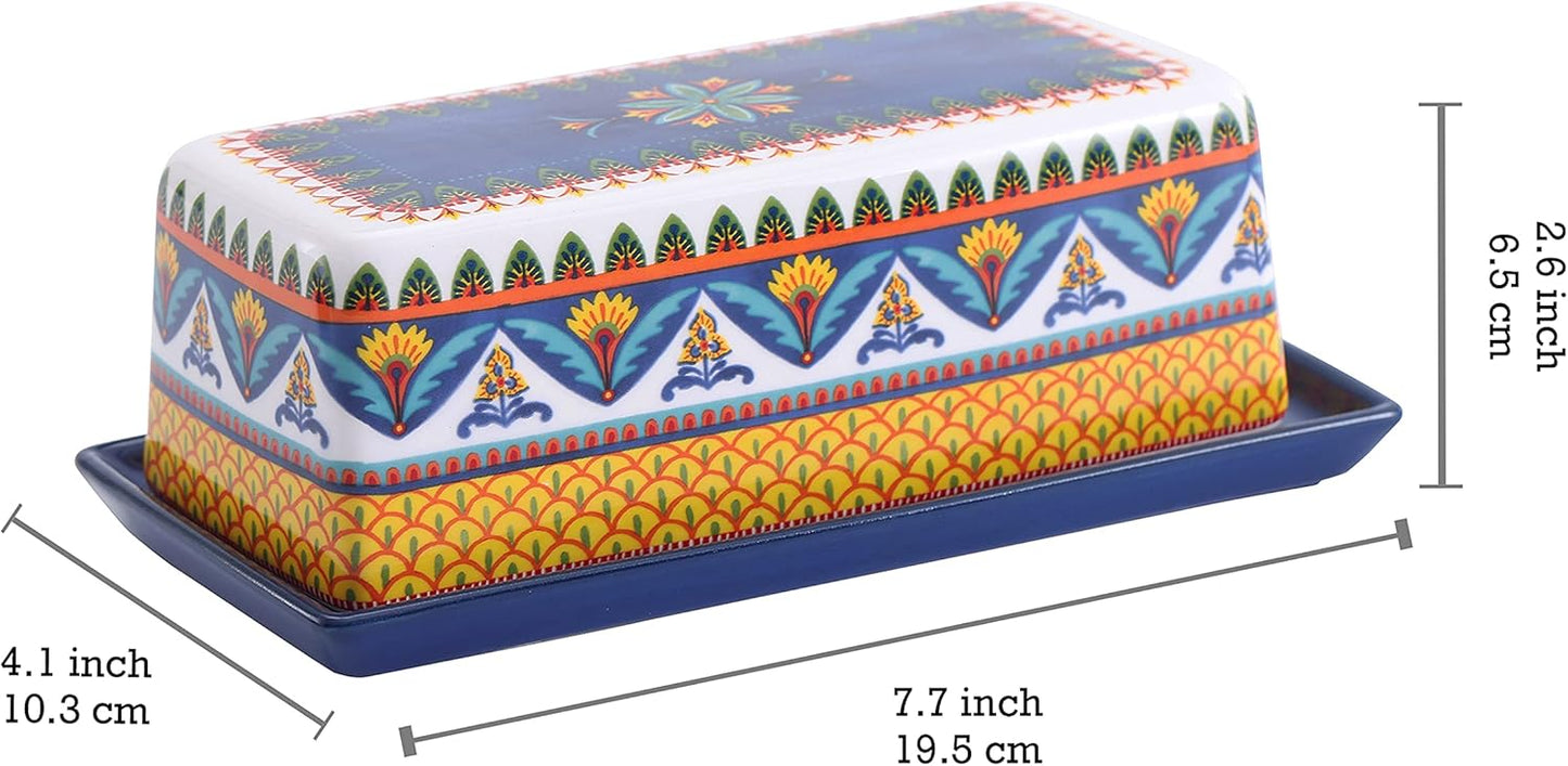 Bico Havana Ceramic Butter Dish with Lid, Wide Butter Keeper for Counter, Kitchen Countertop, Microwave and Dishwasher Safe