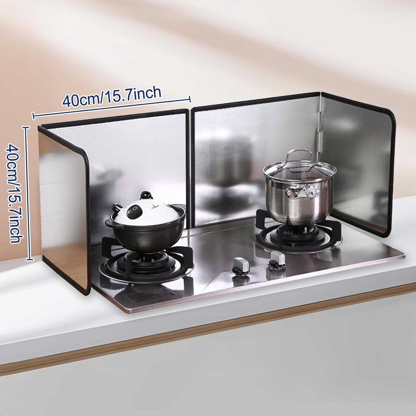 2 Pieces 2 Sided Grease Splatter Guard Foldable Splatter Guard for Stove Stainless Steel Oil Splatter Screens Backsplash for Wall Gas Range Frying Pan Camping(Size:15.7×15.7inches)