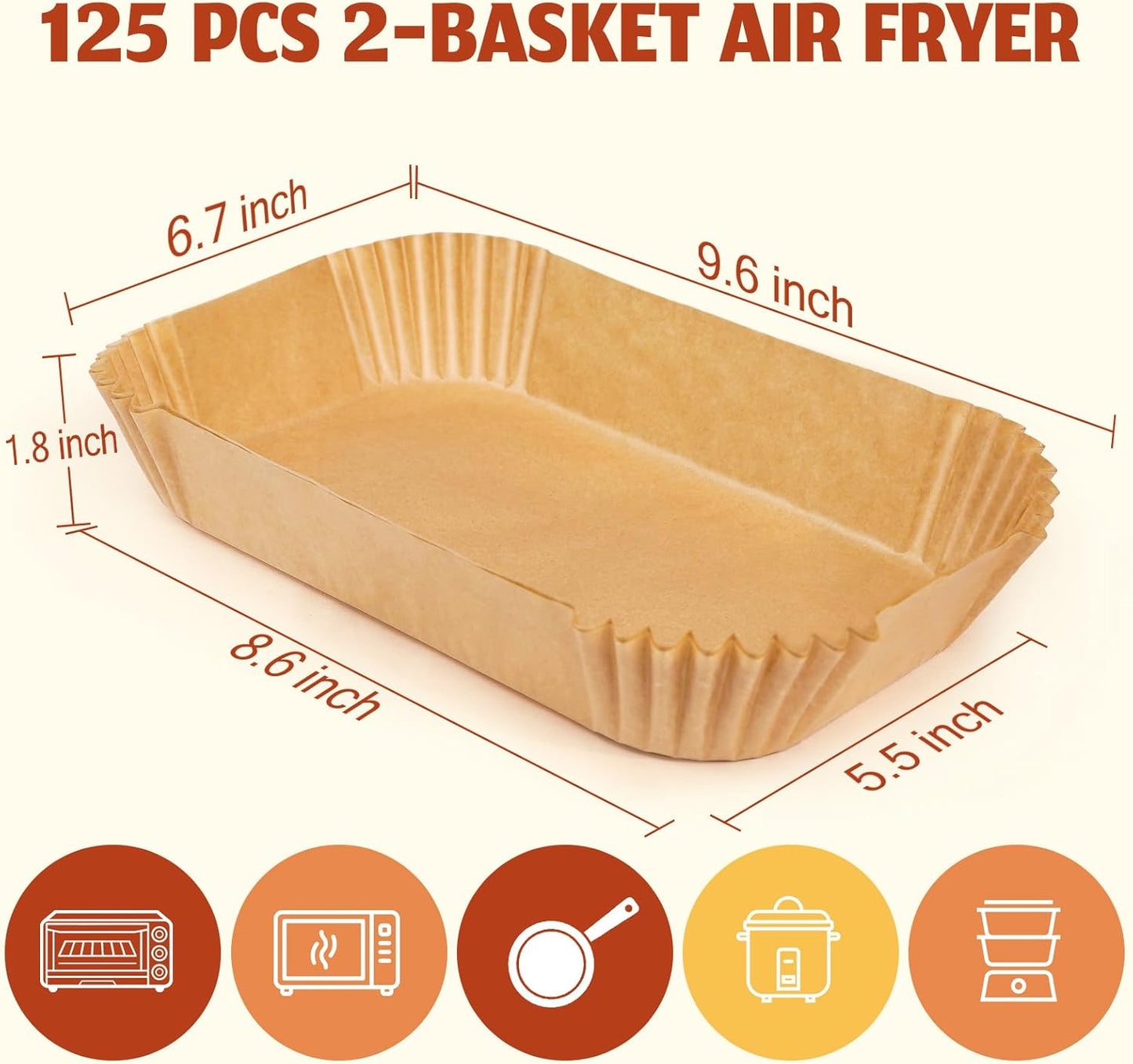 Air Fryer Liners Disposable, Airfryer Paper Liners, 125Pcs Non-stick Oil Resistant Air Fryer Liners Square, Parchment Liners 8.6" * 5.5", Fit for Most Ninja Dual Airfryer, Microwaves, Ovens