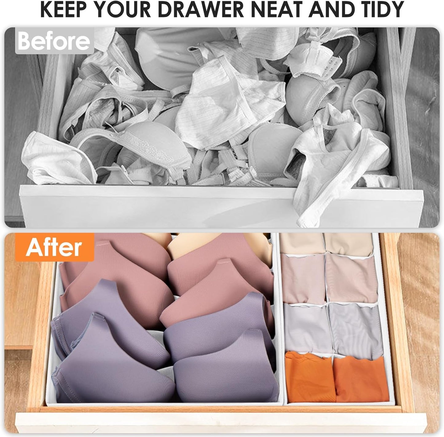 Drawer Organizer Clothes, 8 Pack Dresser Organizer Bins for Baby Clothes, Underwear Sock, Fabric Closet Organization and Storage Dividers for Nursery Bedroom (96 Compartments, White)