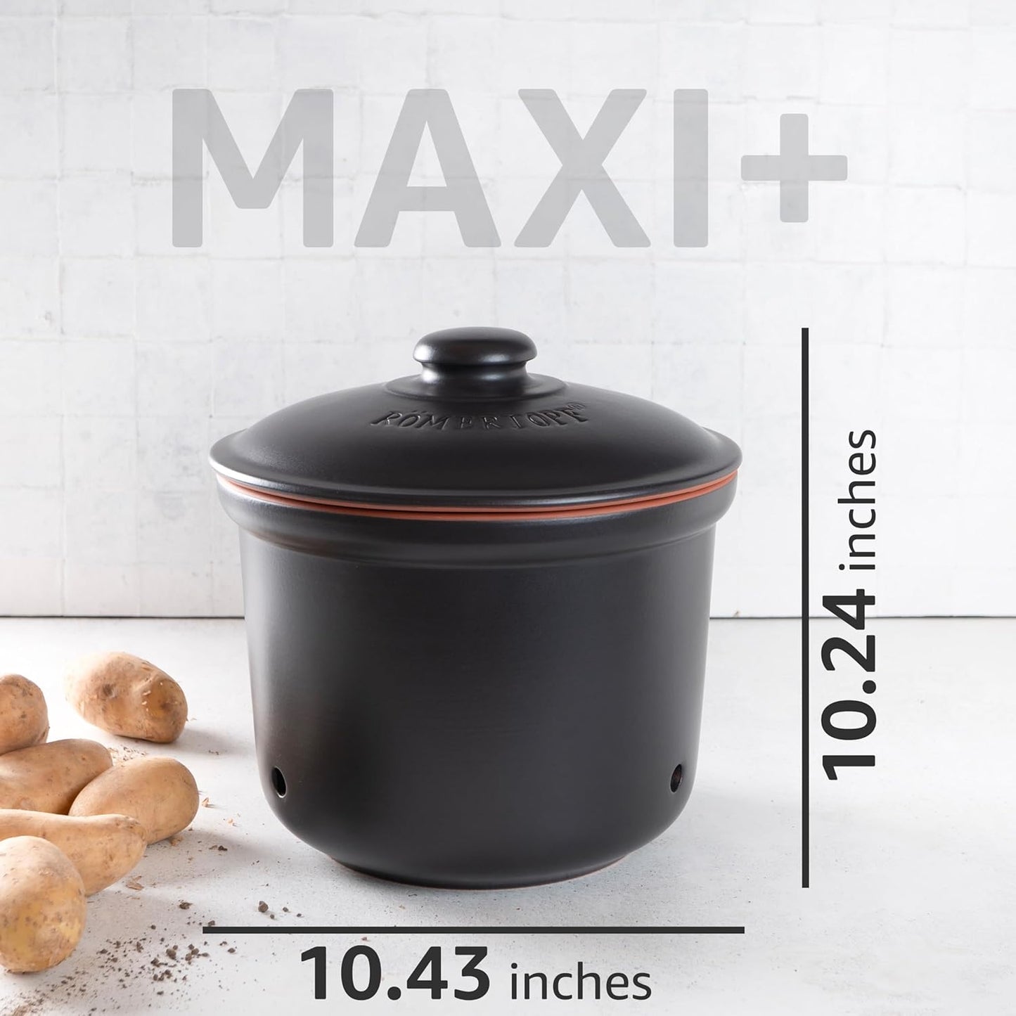 Romertopf Freshness Storage Potato Onion Garlic Clay Pot Set of 3 with Lids - Black