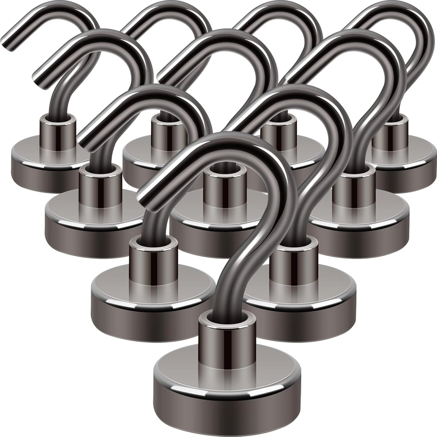 Neosmuk Magnetic Hooks,30lb+ Heavy Duty Earth Magnets with Hook for Refrigerator, Extra Strong Cruise Hook for Hanging, Magnetic Hanger for Cabins, Grill (Gunblack, 10 Pack)