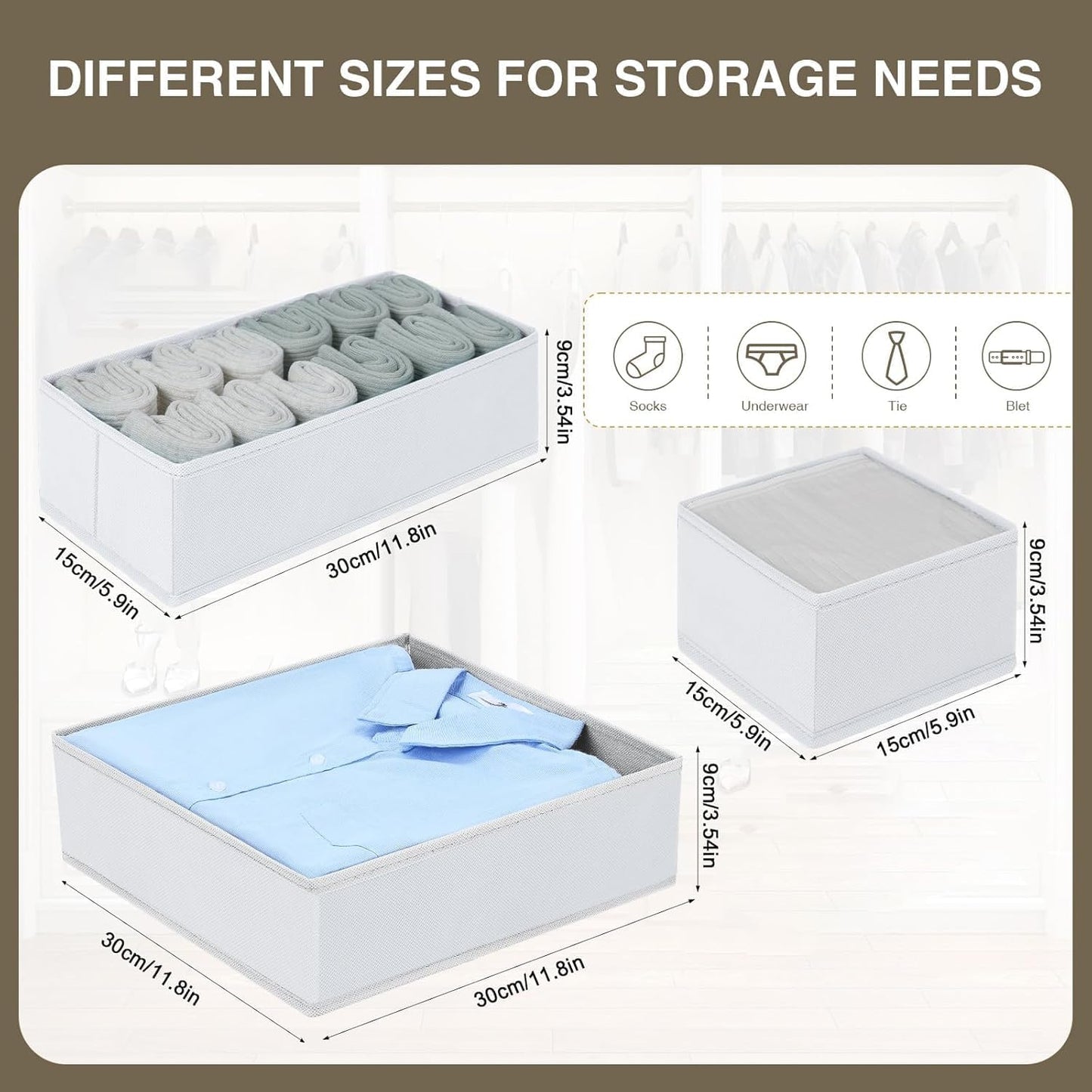 DIMJ Drawer Organizer Clothes, 6 Pack Fabric Drawer Organizer Bins, Foldable Baby Clothes Organizer & Dresser Organizer For Nursery, Clothes, Bedroom, Closet, Socks, Bra, Tie,White