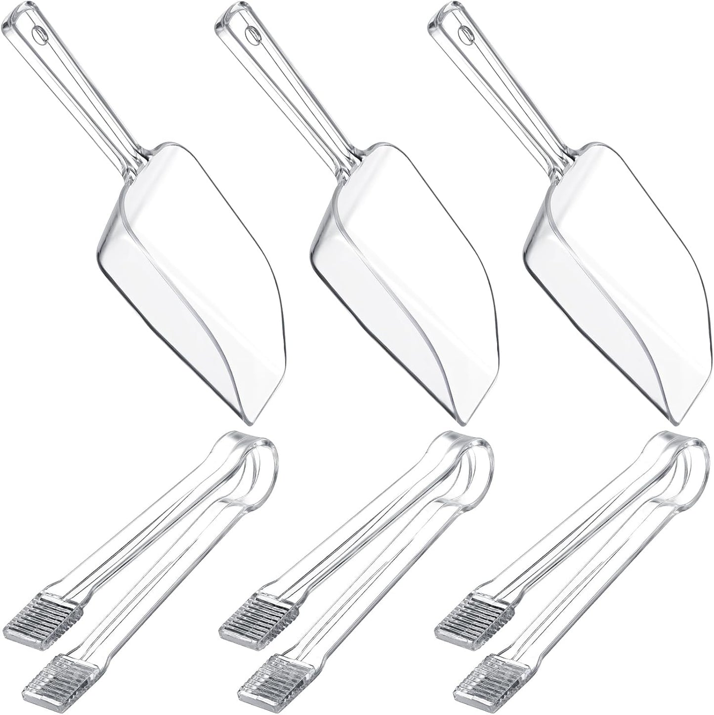 Roshtia 6 Pcs Plastic Serving Tongs Mini Kitchen Tongs Utility and Plastic Kitchen Scoops Clear Ice Scoop Mini Clear Buffet Scoop for Candy Dessert Buffet Ice Snack Coffee Tea