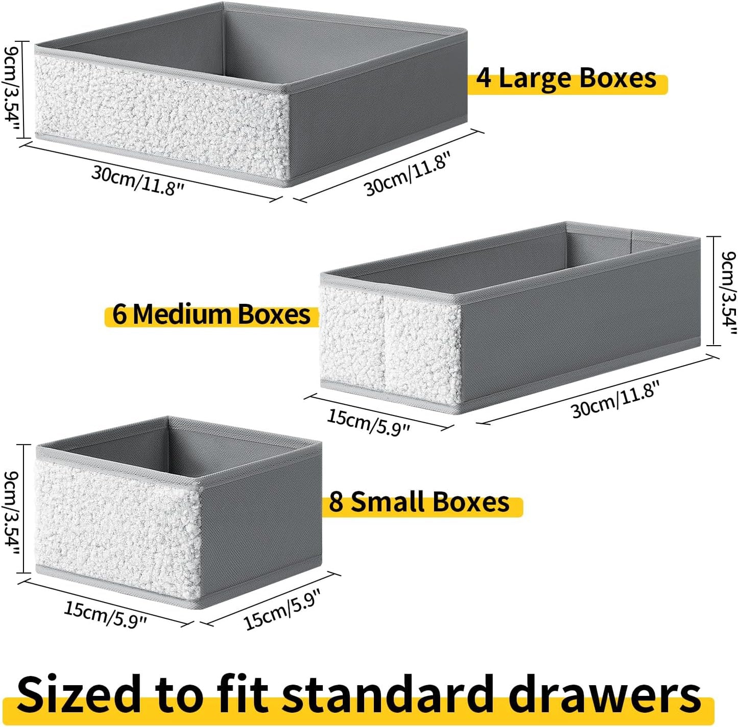 Drawer Organizer Clothes - 18 Pack Dresser Organizer for Nursery, Foldable Sock Underwear Organizer, Baby Drawer Organizer, Small Fabric Storage Bins for Dresser Drawer, Grey