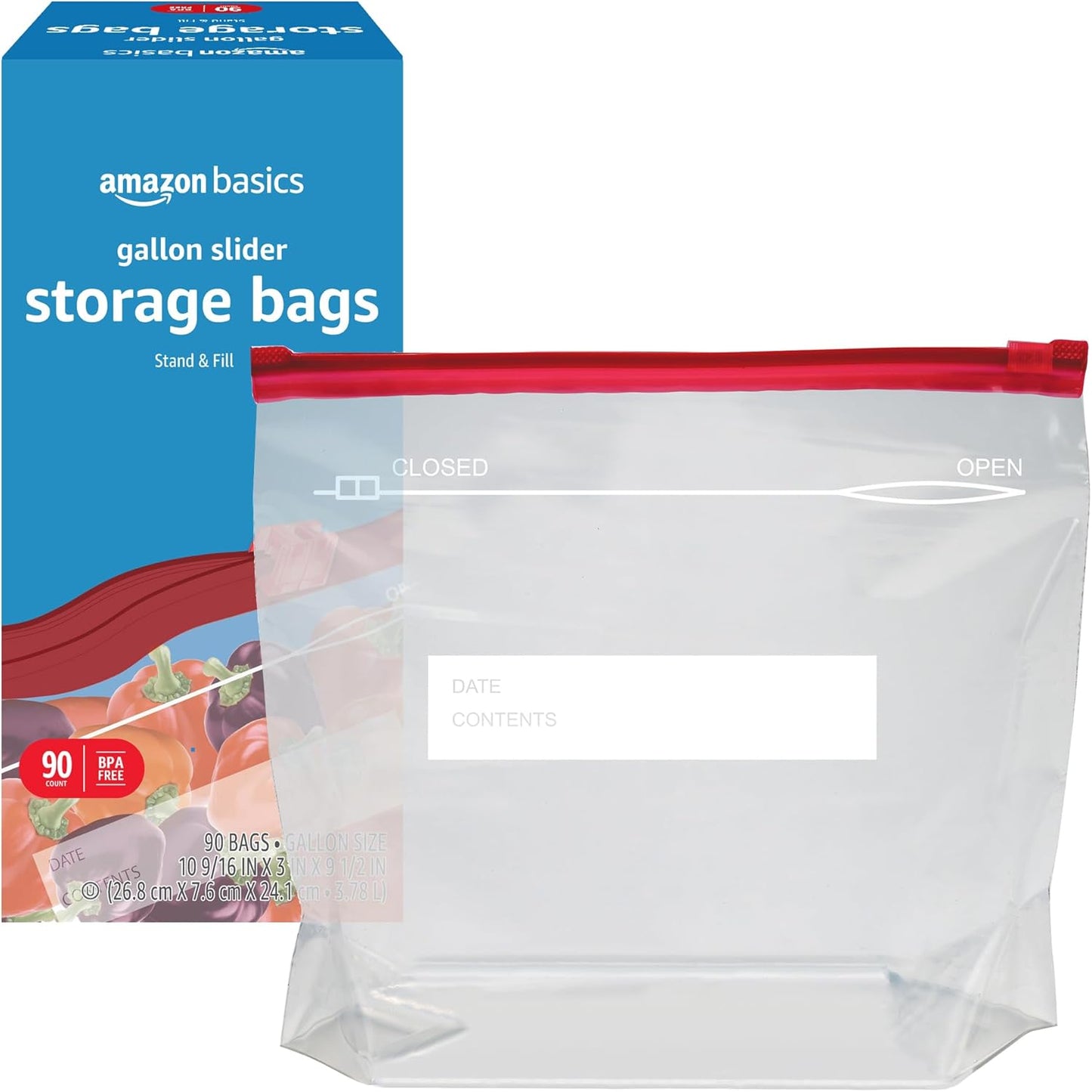 Amazon Basics Slider Gallon Food Storage Bags, BPA Free, 90 Count