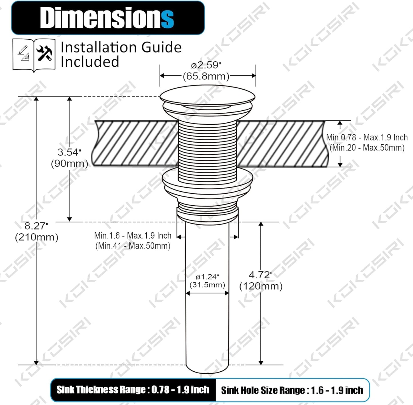 KOKOSIRI Pop Up Sink Drain with Strainer Basket, Polished Chrome Bathroom Sink Drain with Detachable Hair Catcher Anti Clogging for Vanity Vessel Sink Without Overflow, C1002CH