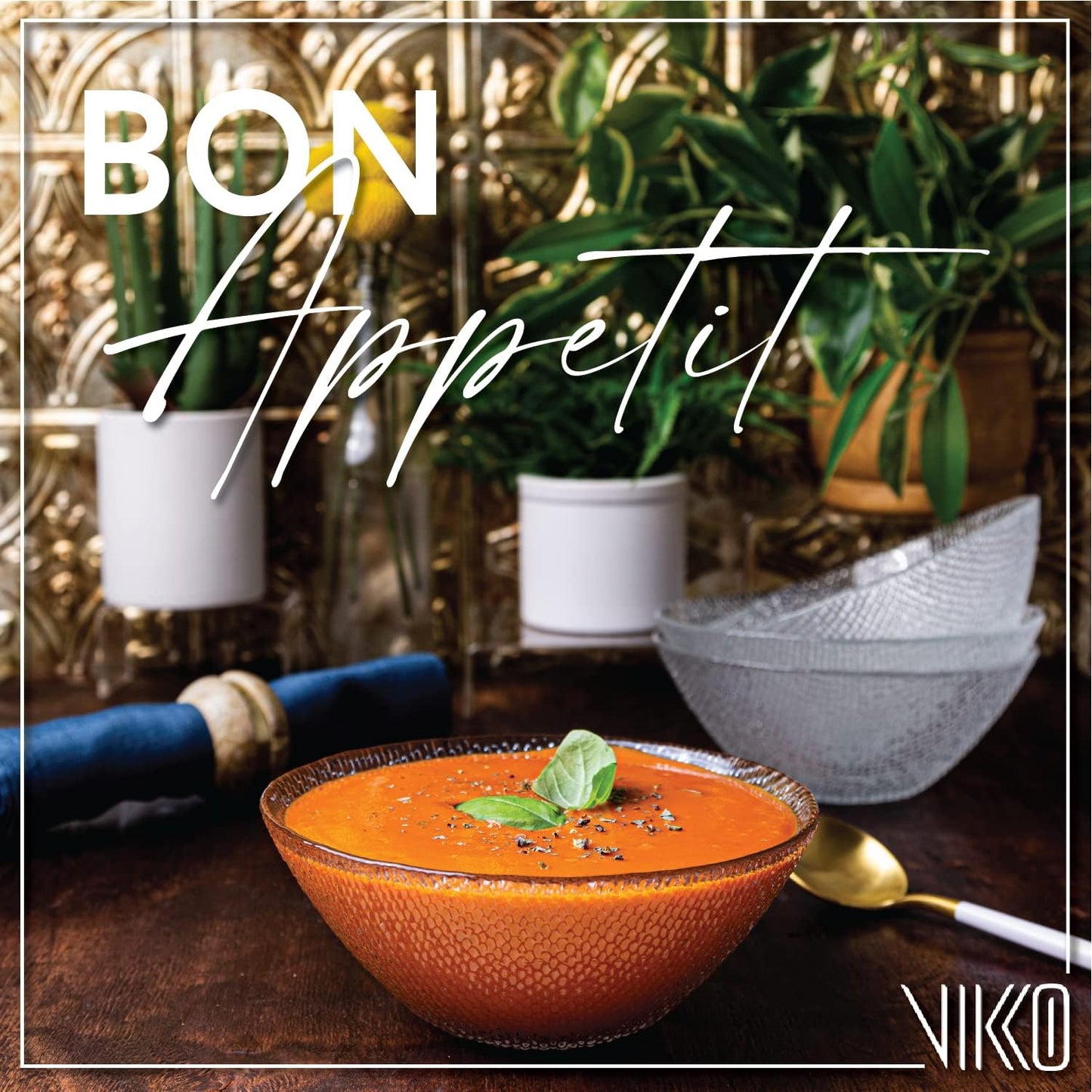 Vikko Elegant Textured Glass Salad Bowls, Set of 4, 6.5 Inch, Stackable, Dishwasher Safe