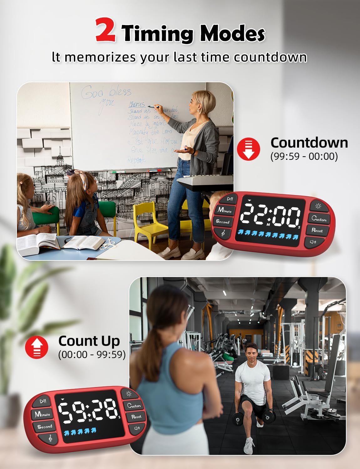 DOOMAY Digital Kitchen Visual Timer: 3.6'' Large LED Display, Magnetic, 3 Brightness, 4 Alarms and Volume, Memory Function, Countdown Count up for Cooking, Classroom, Home Gym, AAA Battery Included