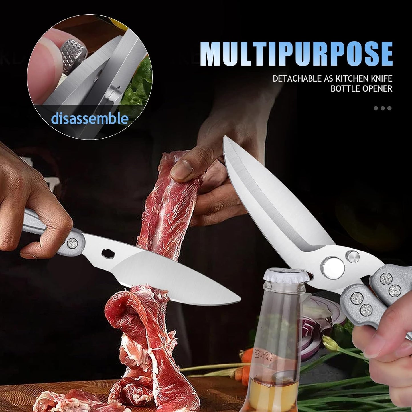 DRAGON RIOT Heavy Duty Poultry Shears - A Must Have Kitchen Shears for Chicken and Meat Cutting - Dishwasher Safe and Stainless Food Kitchen Scissors for Thanksgiving(Silver)