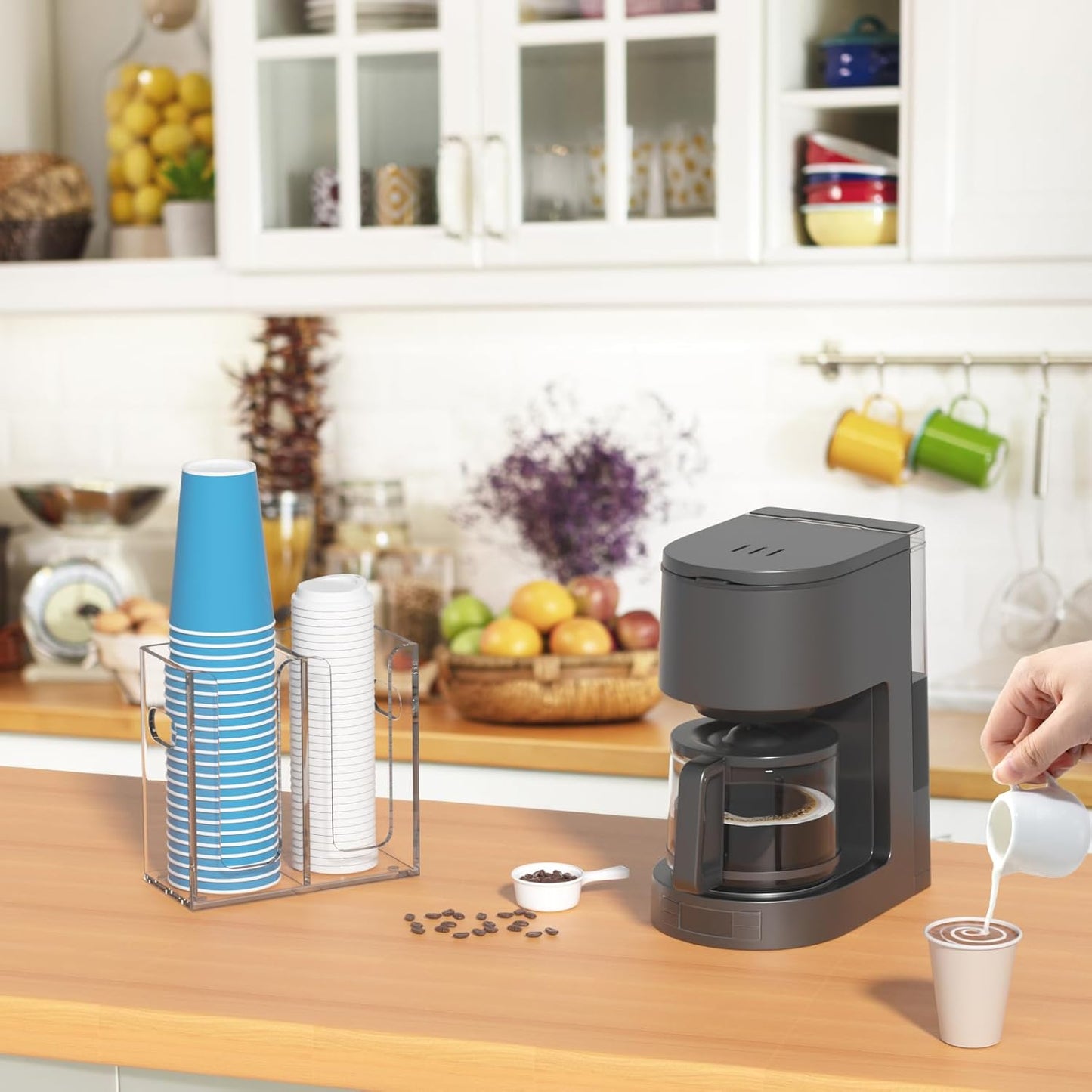 WINFFOR Disposable Cup Organizer Dispenser - 2 Compartments Clear Acrylic Cup and Lid Holder with Handles Plastic Cup Dispenser Countertop Paper Cup Holder for Coffee Bar House Party Essentials