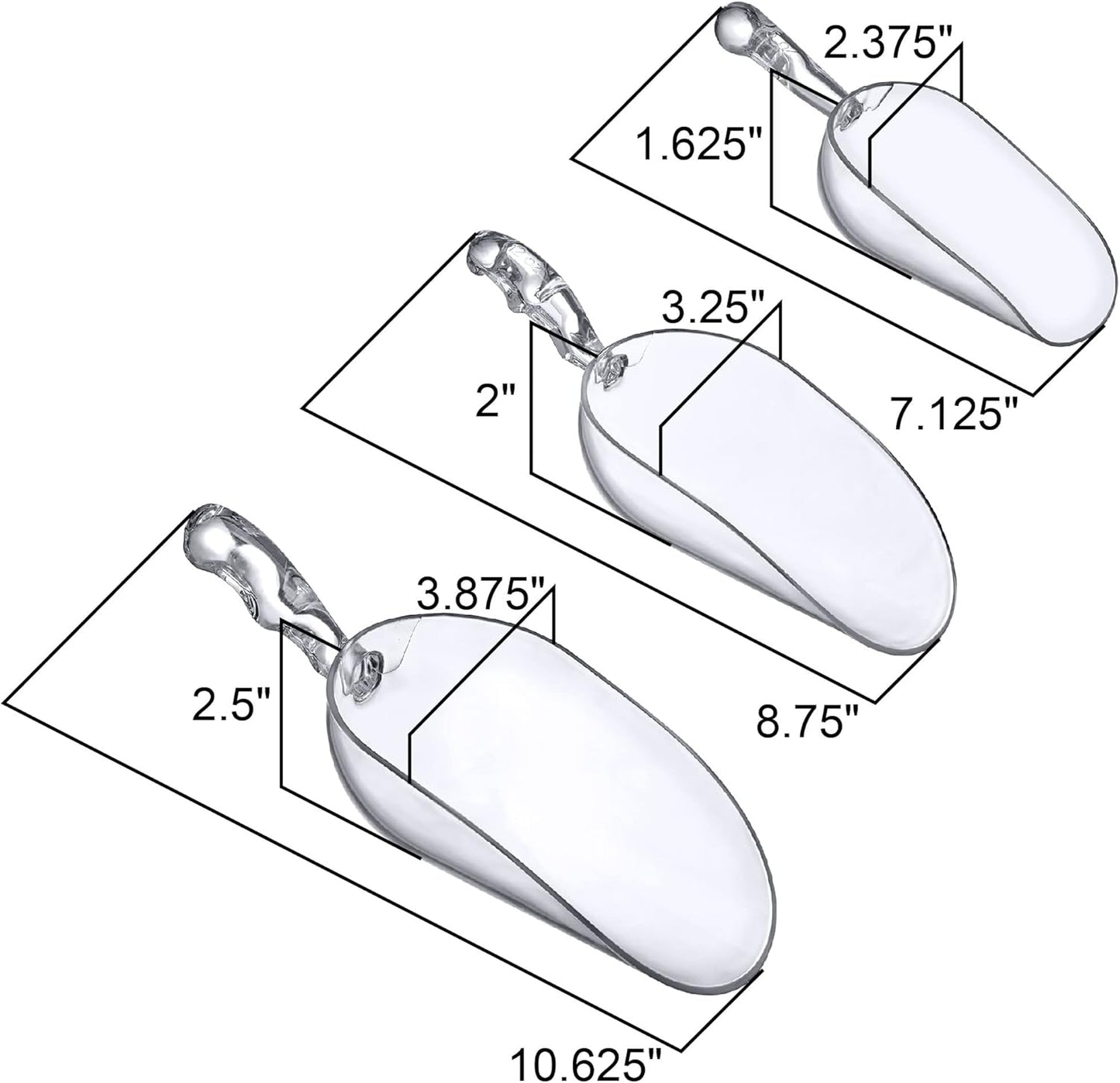 Amazing Abby - Elsa - Plastic Ice Scoops (6-Piece Set), Plastic Utility Scoops, 5/12/24-Ounce Capacity, BPA-Free, Food-Grade, Shatter-Proof, Perfect for Home and Commercial Use