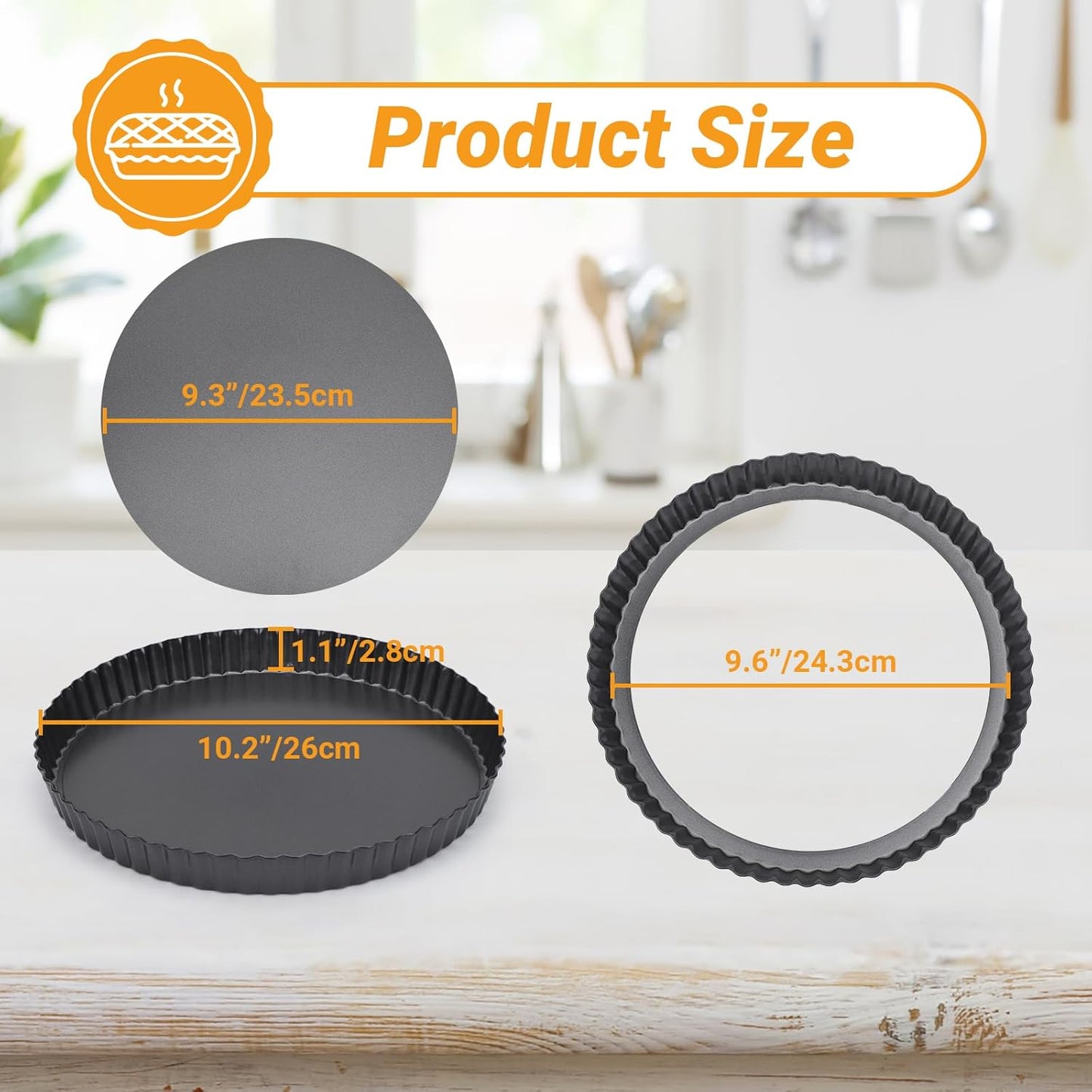 Beasea Tart Pan 10 Inch Removable Bottom, 2pcs 10 Inch Round Non Stick Pie Pans Carbon Steel Loose Base Bottom Tart Quiche Pie Tart Pans for Baking Fruit Cheese Tart Pie Desserts