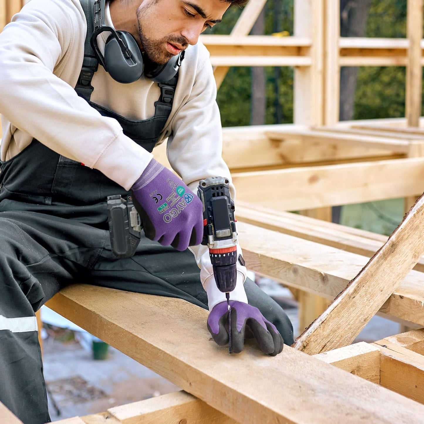 KAYGO Safety Work Gloves MicroFoam Nitrile Coated, 12 Pairs KG18NB,Seamless Knit Nylon Glove for Men and Women, Ideal for Automotive,Warehouse,Construction (M, Purple)