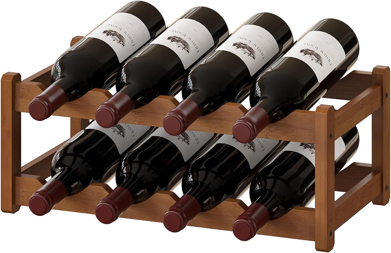 BMOSU Bamboo Wine Rack Wine Storage Cabinet Shelf 8 Bottle Wine Racks Countertop Sturdy for Kitchen Dining Room Pantry - 2 Tiers Wine Rack(Brown)