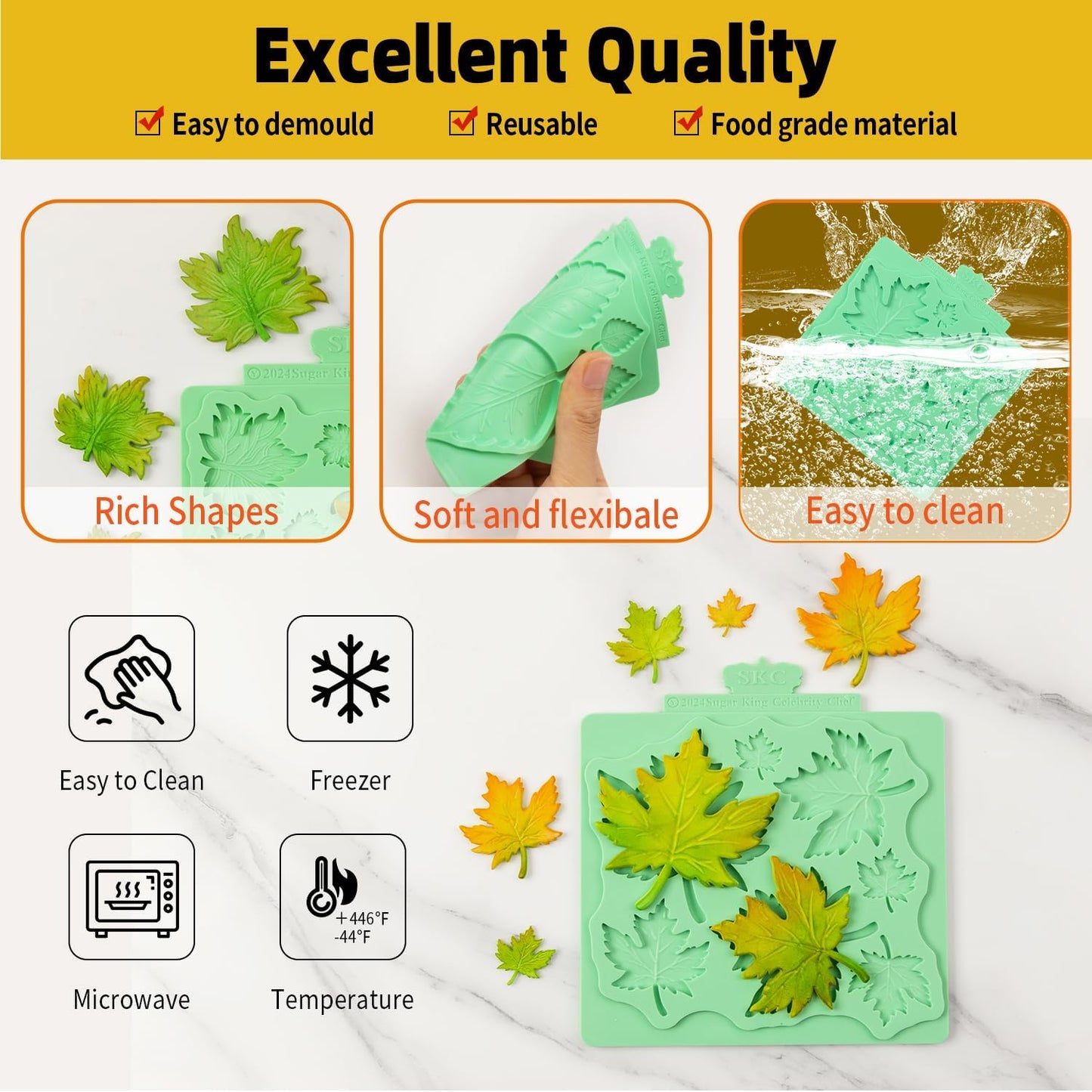 KALAIEN Leaf Molds Silicone,Leaves Chocolate Mold Fondant Molds Silicone for Clay Crafts Air Dry,3D Candy Gumpaste Moulds Set of 2 (Maple Leaf)