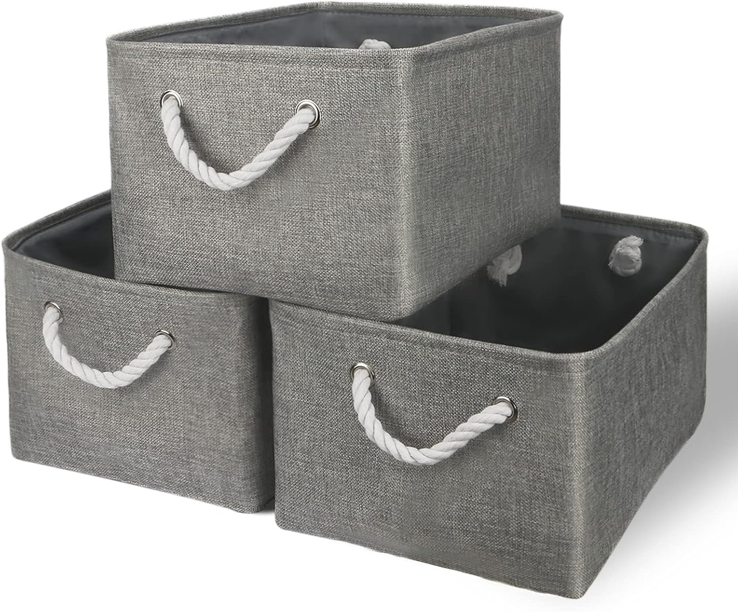 TheWarmHome Storage Bins - Medium 3 Pack Storage Baskets for Organizing Shelves | Fabric Storage Cubes Organizer for Linen Closet Nursery Home Decor Grey
