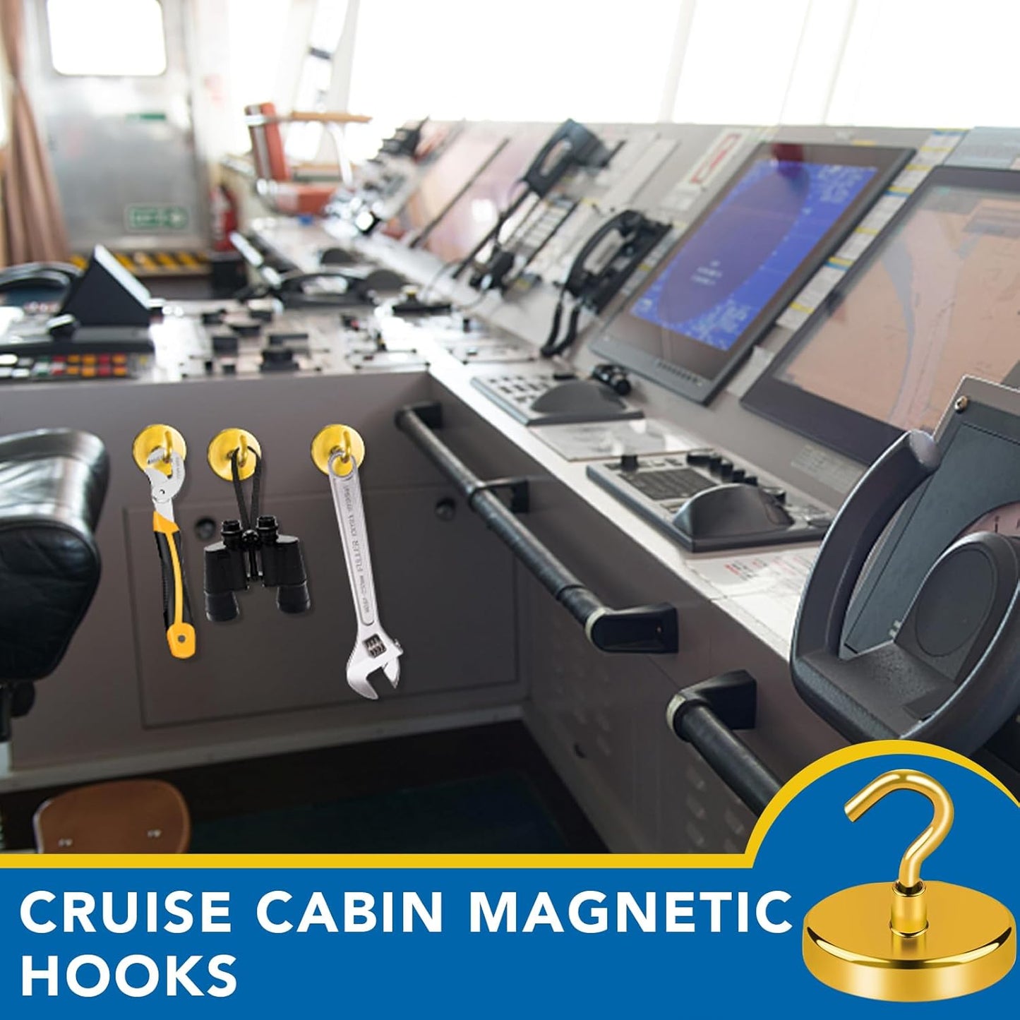 LOVIMAG Magnetic Hooks for Cruise Cabins, 150Lbs Cruise Magnets, Yellow Magnetic Hooks Heavy Duty for Hanging, Refrigerator, Grill-4 Pack