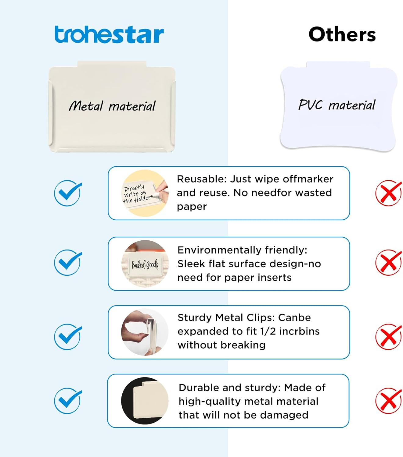 Metal Pantry Baskets Labels Clip On for Storage Bins | Edge Fold-Cream (Edge Fold-Cream, 8 Metal Label Clip)