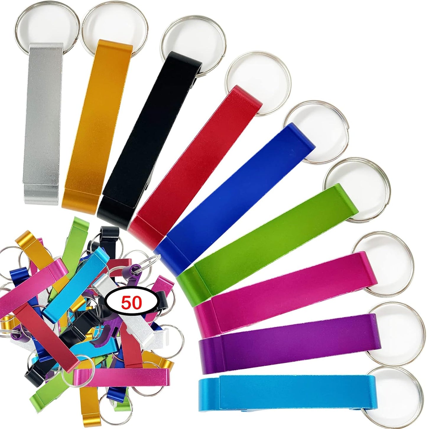 50 Bottle Opener Keychain Bulk for Men Women Multicolor Aluminum Key Chain Beer Can Bottle Opener for Party Favor Wedding Favor Bartender Groomsmen Fathers Day