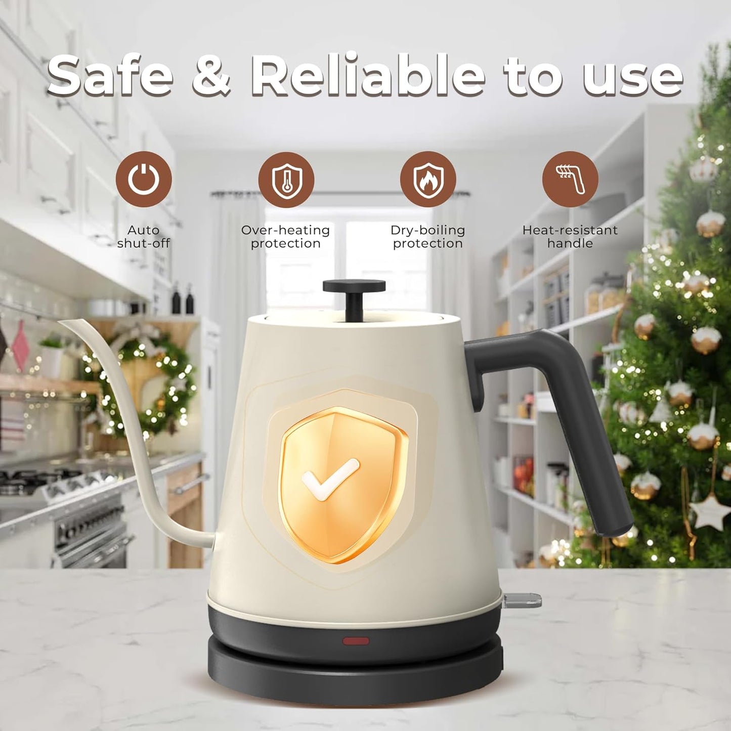 KLEAH Gooseneck Electric Kettle - 0.8L Automatic Shut Off Tea & Coffee Kettle, Hot Water Boiler Pour Over Coffee Kettle, 1200W Quick Heating Keep Warm, Bone White