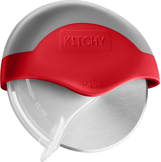 Kitchy Pizza Cutter Wheel with Protective Blade Cover, Ergonomic Pizza Slicer (Red)