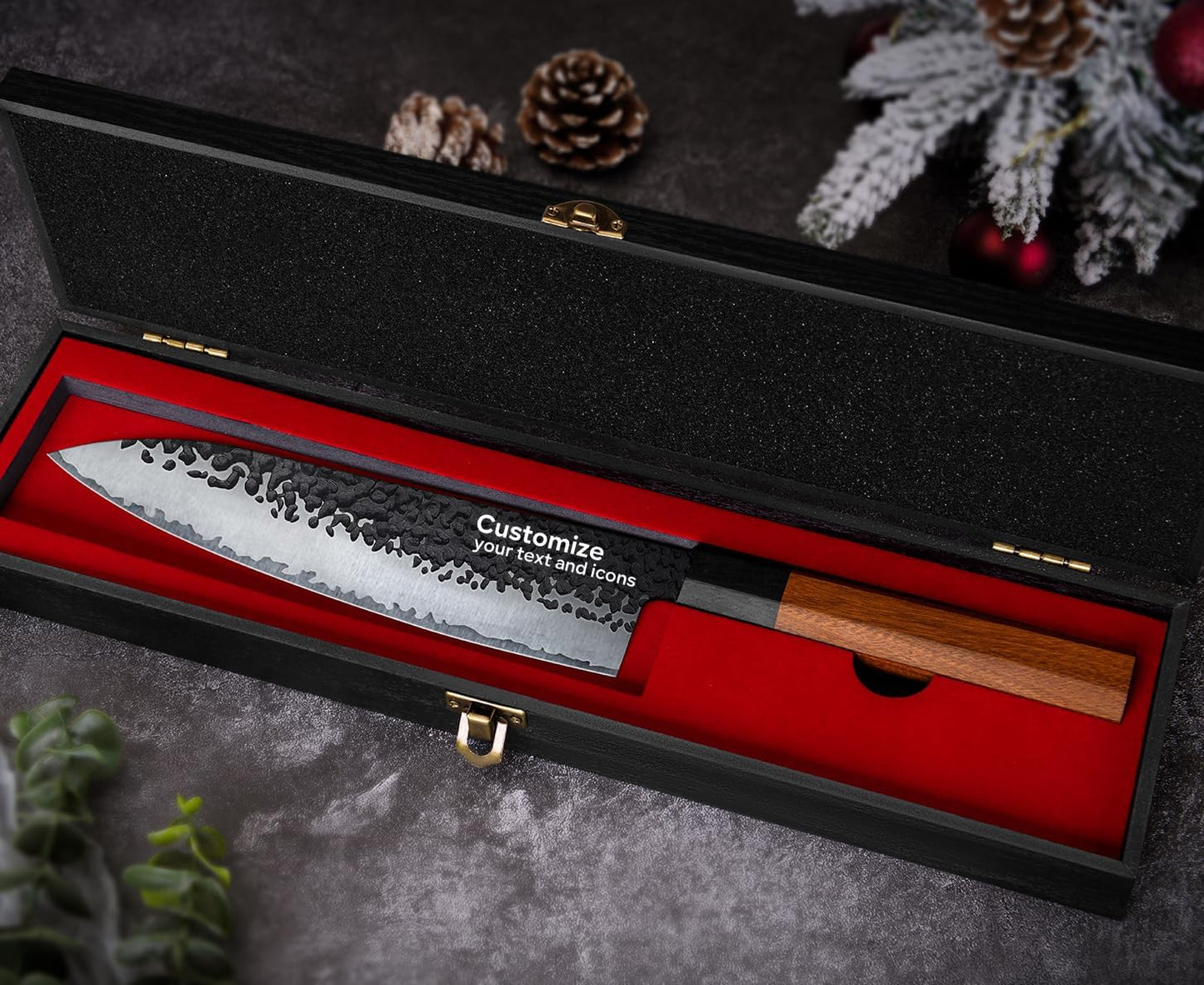 Personalized Gifts for Men Engraved Custom Japanese Knife, Hand Forged High Carbon Steel Chef Knife With Rosewood Handle, The Practical Birthday Gift for Your Loved Ones (Sandalwood Gift Box)