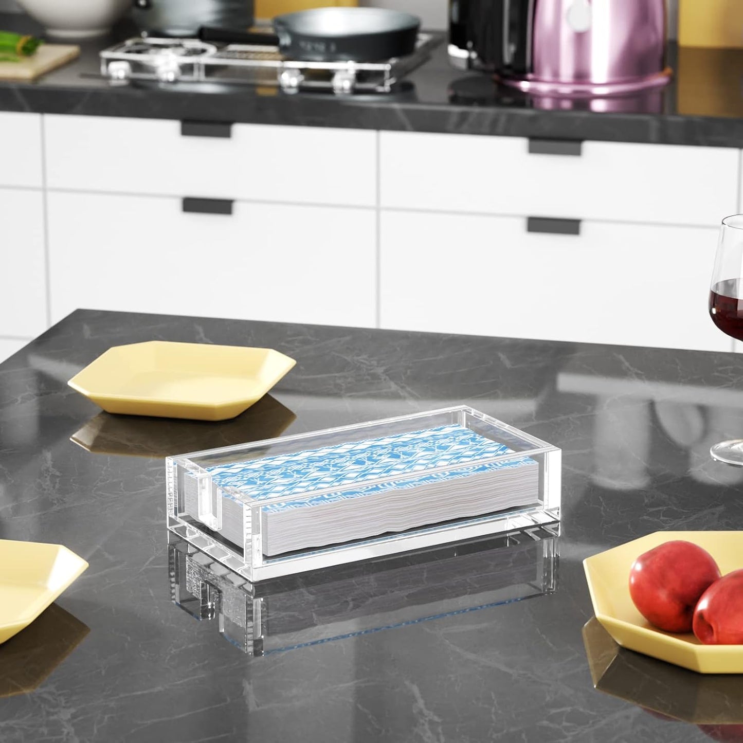 HIIMIEI Acrylic Napkin Holder for Bathroom, Acrylic Guest Towel Holder, Bathroom Napkins Guest Disposable Holder, Hand Towel Tray for Kitchen, Parties, Weddings, Party, Hotel, Restaurant（Clear）