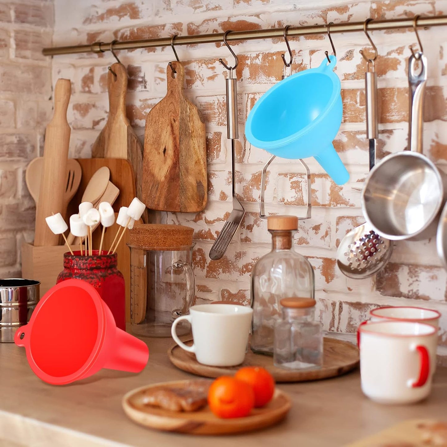 4 Pcs Kitchen Funnel Set Canning Silicone Funnel, Small and Large, Wide Mouth for Jars Jam Spice Filling Bottles Liquid Oil and Powder(Multi Color)