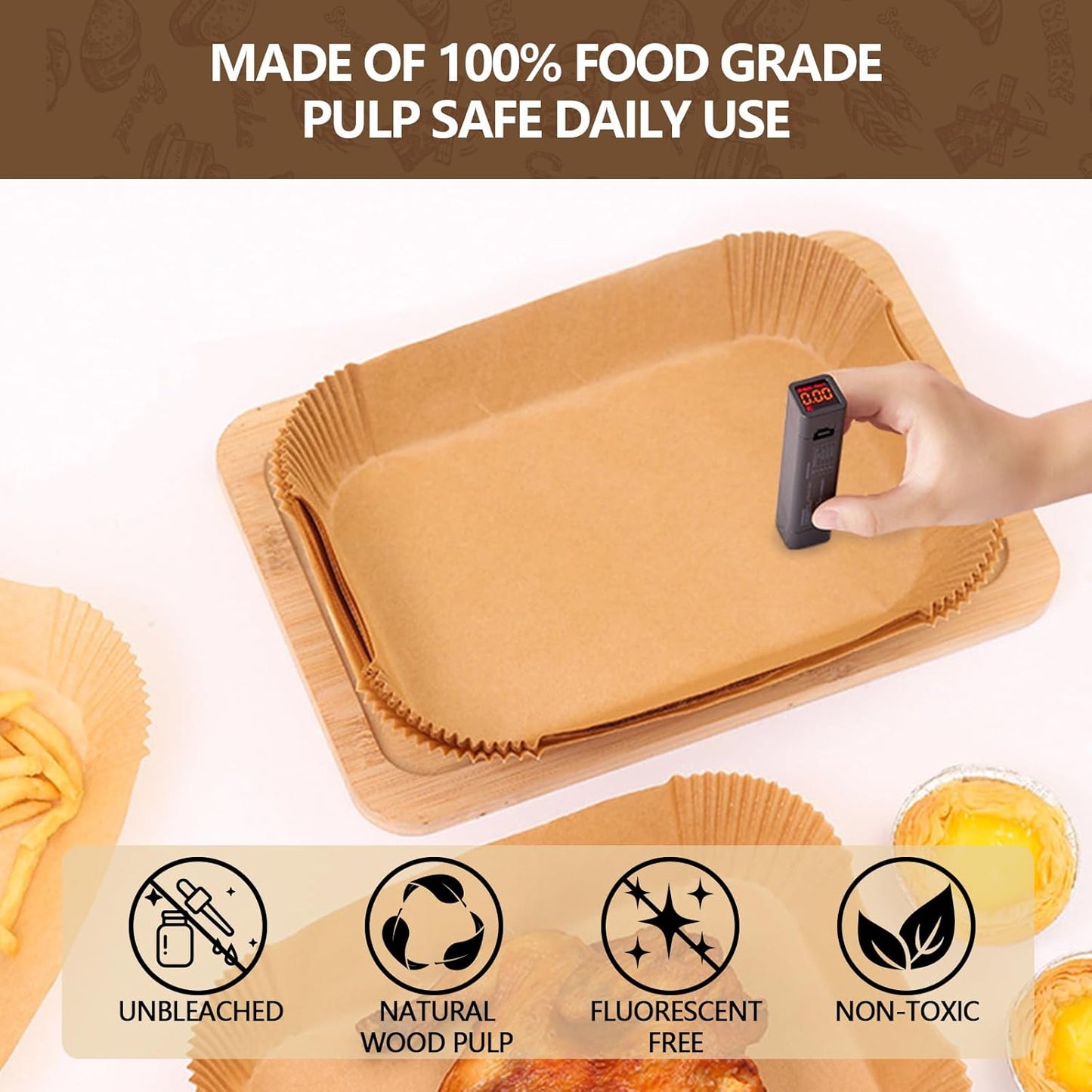 UBeesize Air Fryer Paper Liners Disposable For Ninja, 100 PCS Non Stick Parchment Paper For Ninja DZ201/DZ401 Dual, Oil Proof, Water Proof Food Grade Air Fryer Accessoriess(Rectangle - 8.6"X5.5")