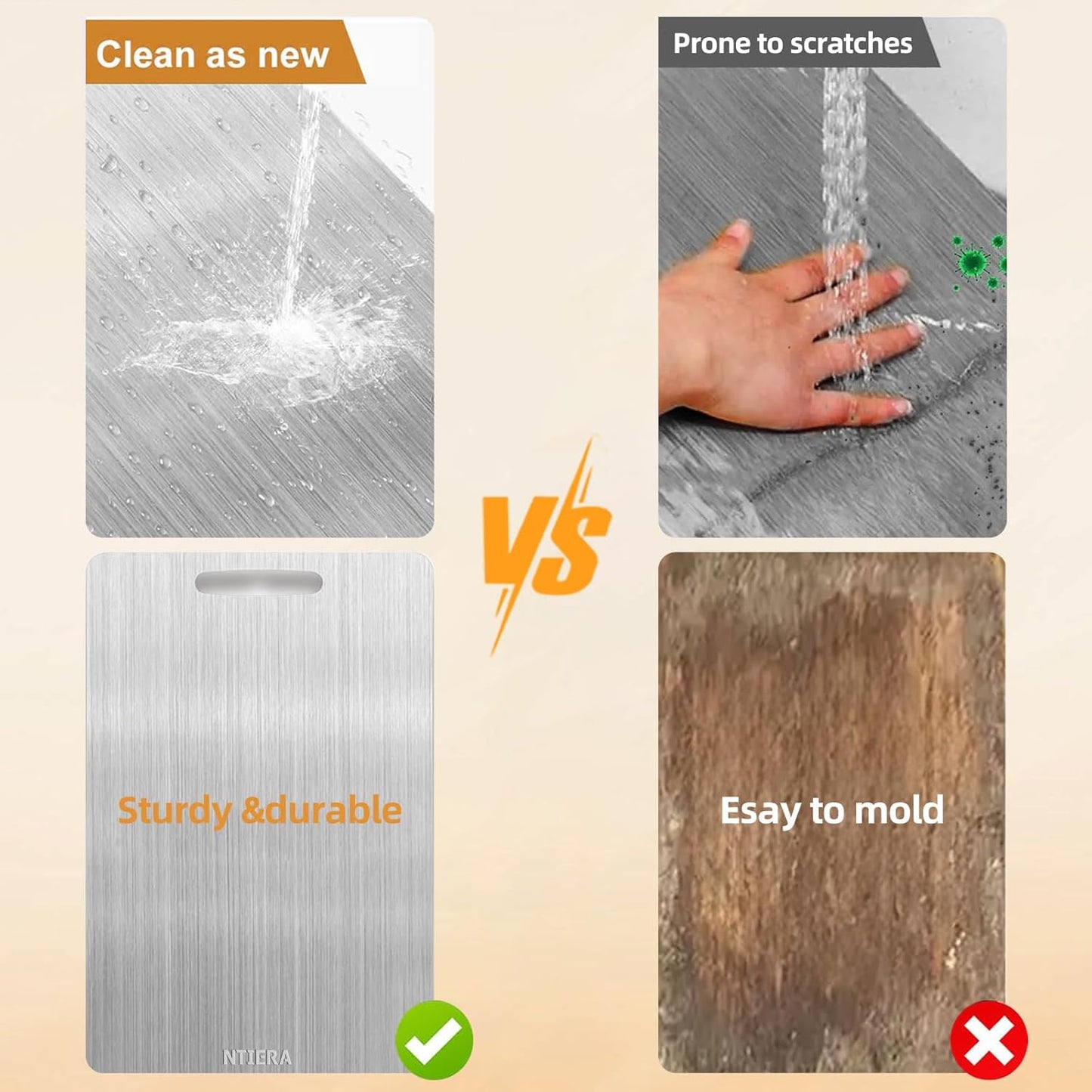 New Titanium Cutting Board-Stainless Steel Cutting Boards for kitchen,Double-Sided Food Grade Non Toxic Cutting Board,Chopping Boards Necessities for Home Outdoor Camping Meal Prep,Easy to Clean （S）