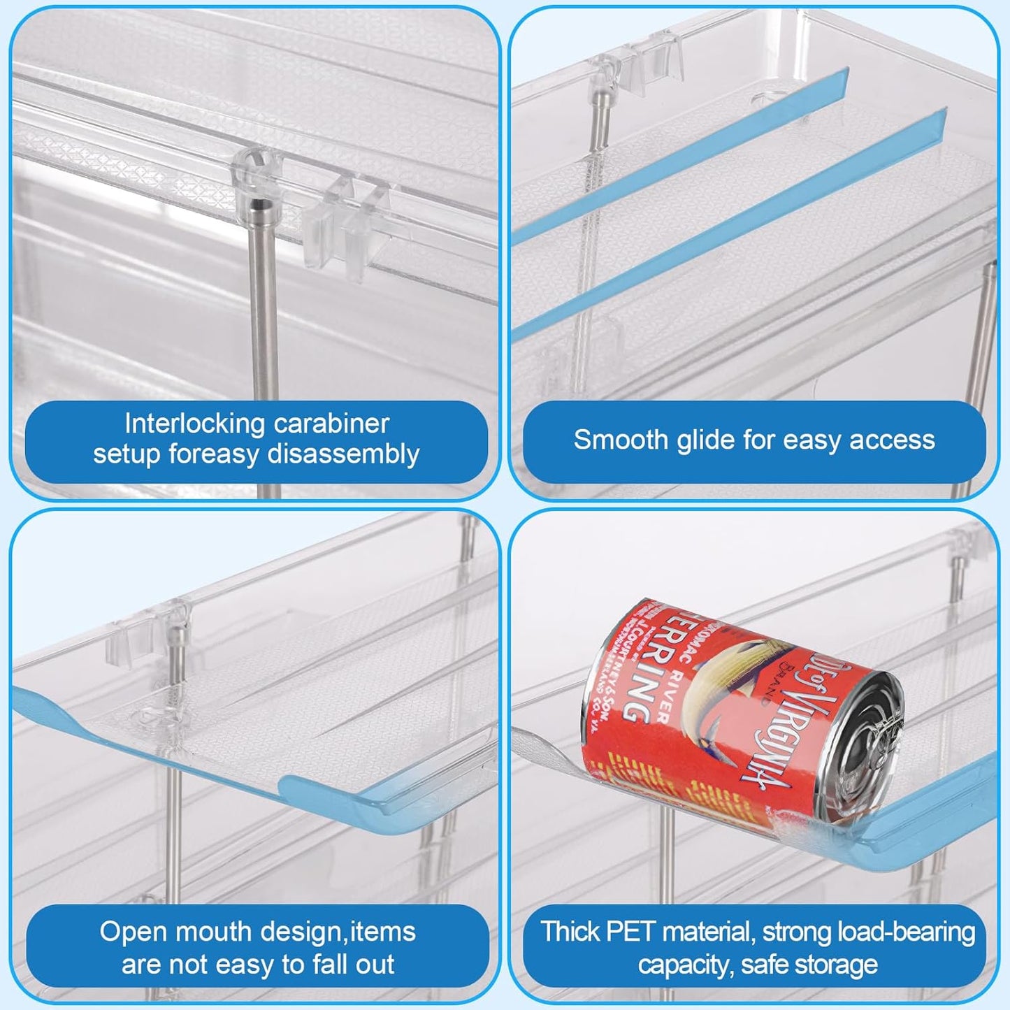cjc Can Organizer for Pantry Stackable, Clear Can Organizer for Fridge, Auto-Rolling Pop Soda Pantry Organizers for 36 Cans, Storage Rack for Kitchen Cabinet (3 Sets 3 Tiers)