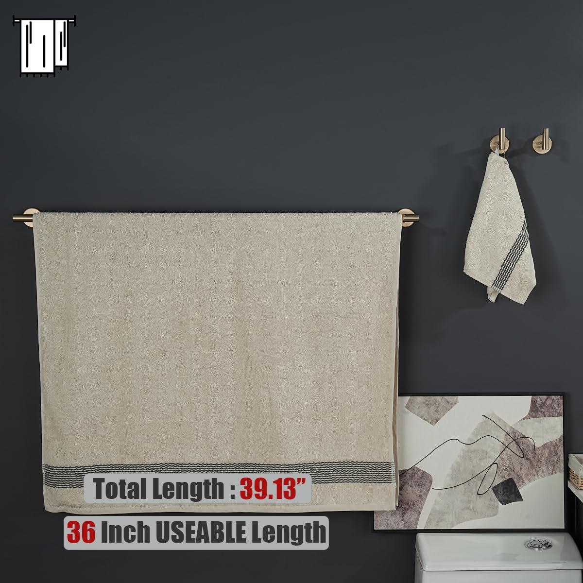 JQK Champagne Bronze Bath Towel Bar, 39 Inch 304 Stainless Steel Thicken 1mm Towel Rack Bathroom, Towel Holder Wall Mount, Useable Length 36 Inch, TB110L36-CB