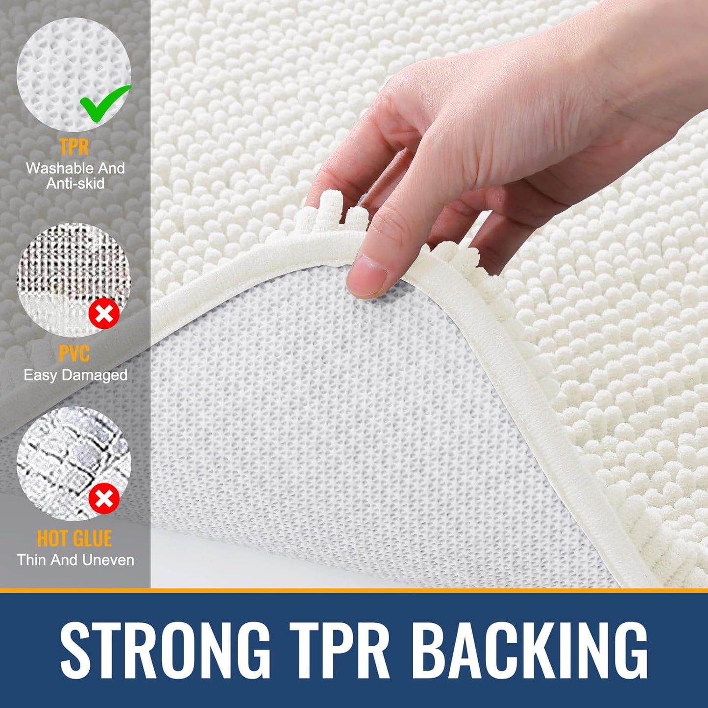 Arotive Bathroom Rugs 30x20, Extra Soft Absorbent Shaggy Chenille Bath Rugs, Machine Washable Rubber Backing Non-Slip Bath Mats for Bathroom Floor Tub and Shower, Home Decor Accessories, Ivory