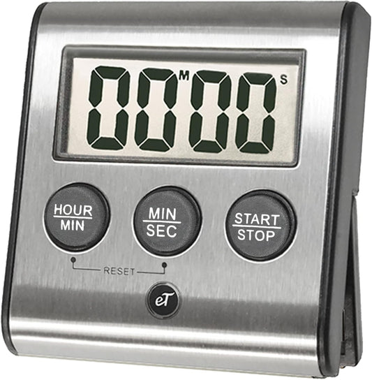 Elegant Digital Kitchen Timer, Stainless Steel Model eT-78, Displays 0-99 Min. or 0-99 Hr., Super Strong Magnet, Volume Switch for Mute/Soft/Loud Alarm, Auto Shut Off, Auto Memory by eTradewinds
