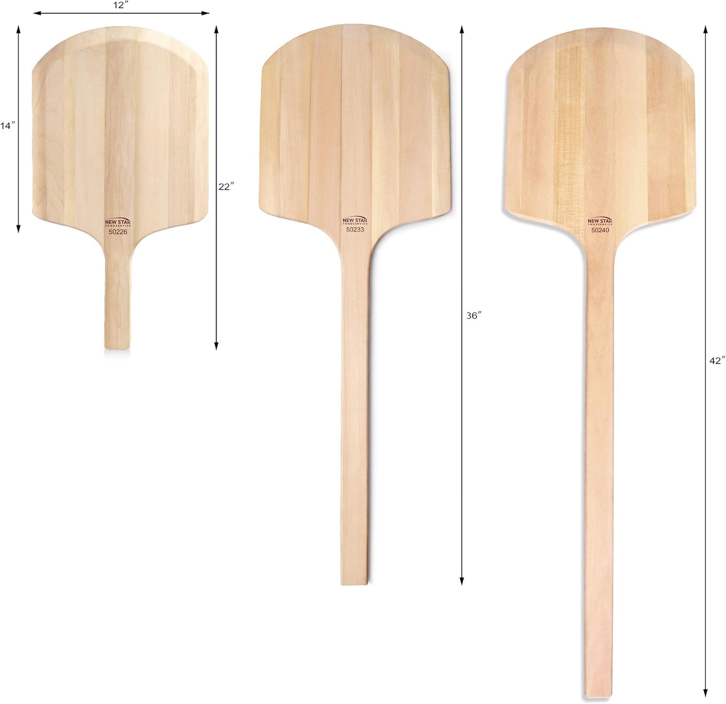 New Star Foodservice 50233 Restaurant-Grade Wooden Pizza Peel, 14" L x 12" W Plate, with 22" L Wooden Handle, 36" Overall Length